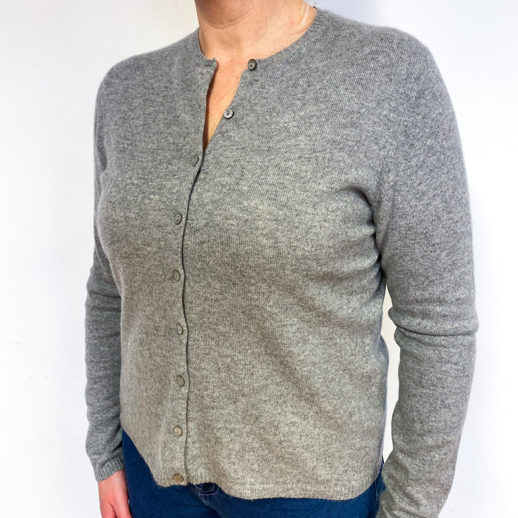 Smoke Grey Cashmere Crew Neck Cardigan Large