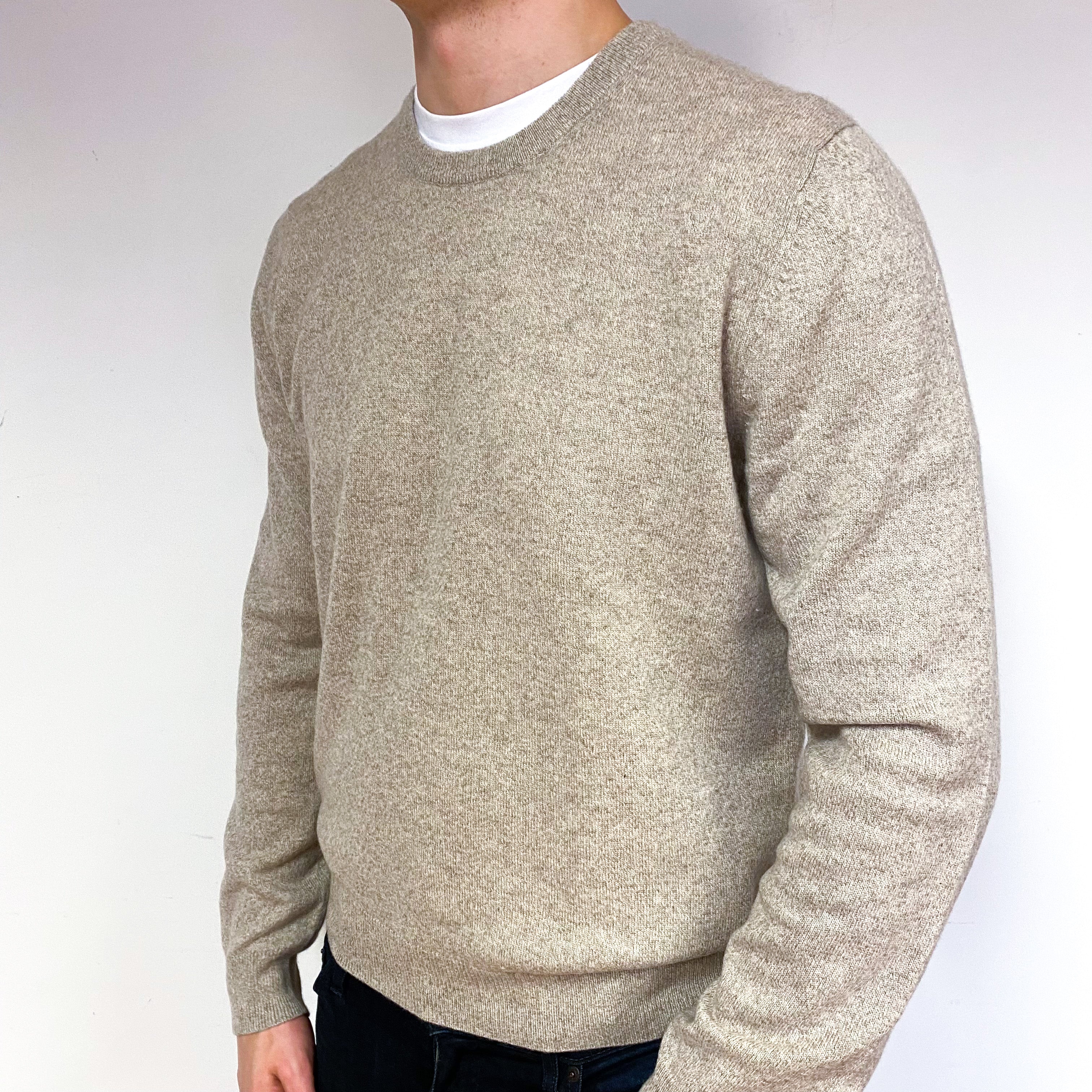 Men's Biscuit Beige Cashmere Crew Neck Jumper Extra Large