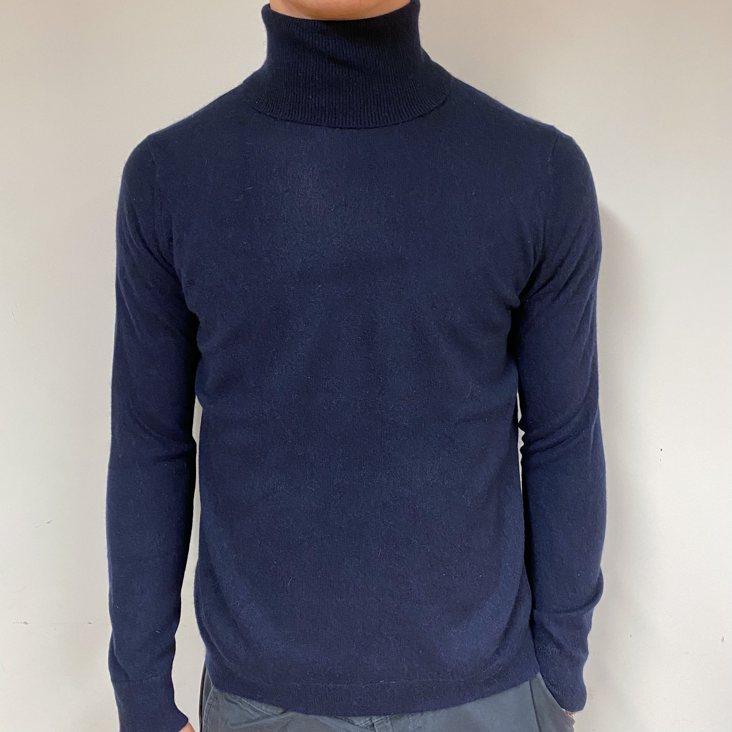 Men's Navy Blue Cashmere Polo Neck Jumper Large