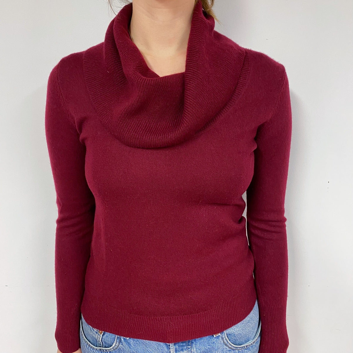 Cowl Neck Cranberry Cashmere Sweater Burgundy Red Cashmere
