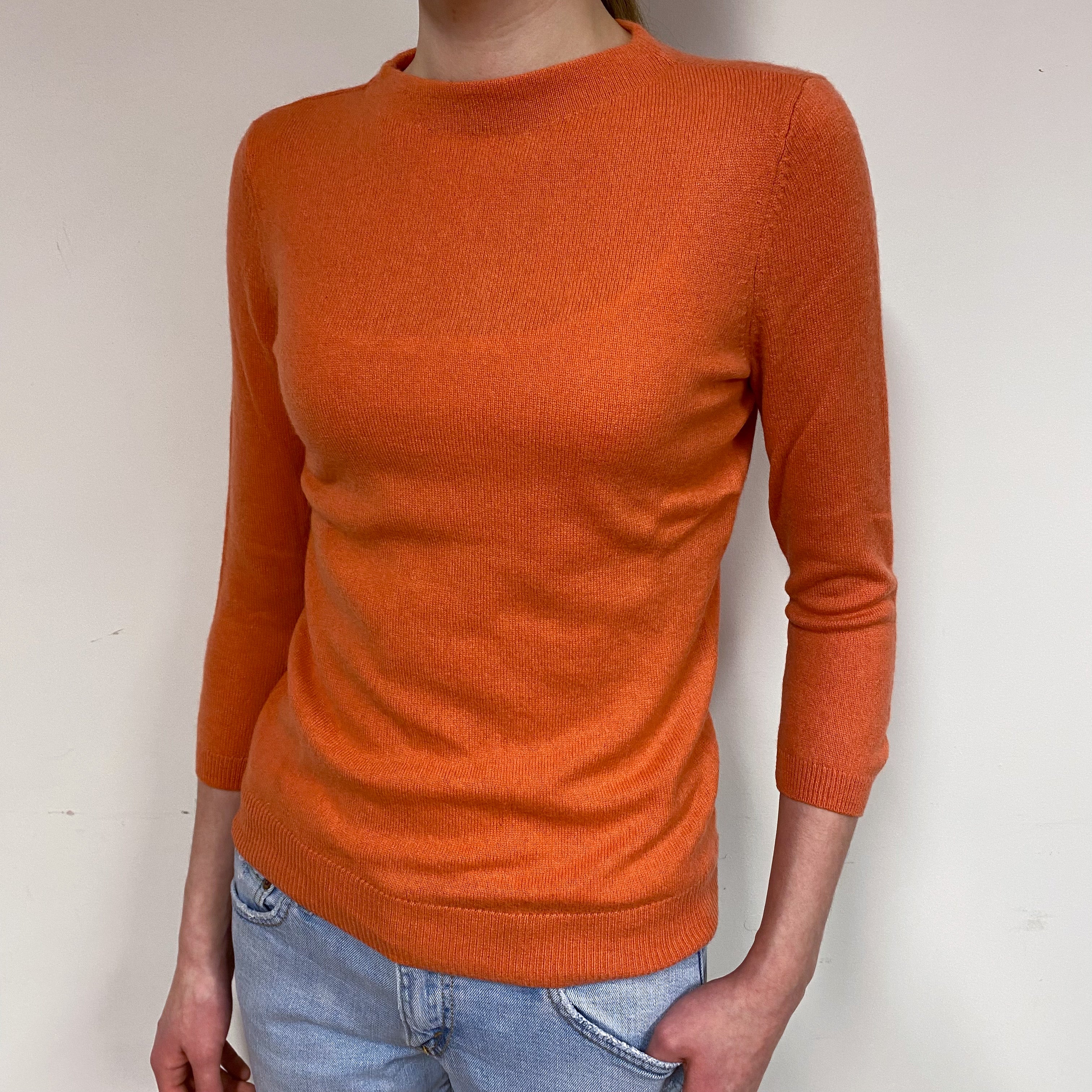 Orange 3/4 Sleeve Cashmere Crew Neck Jumper Extra Small