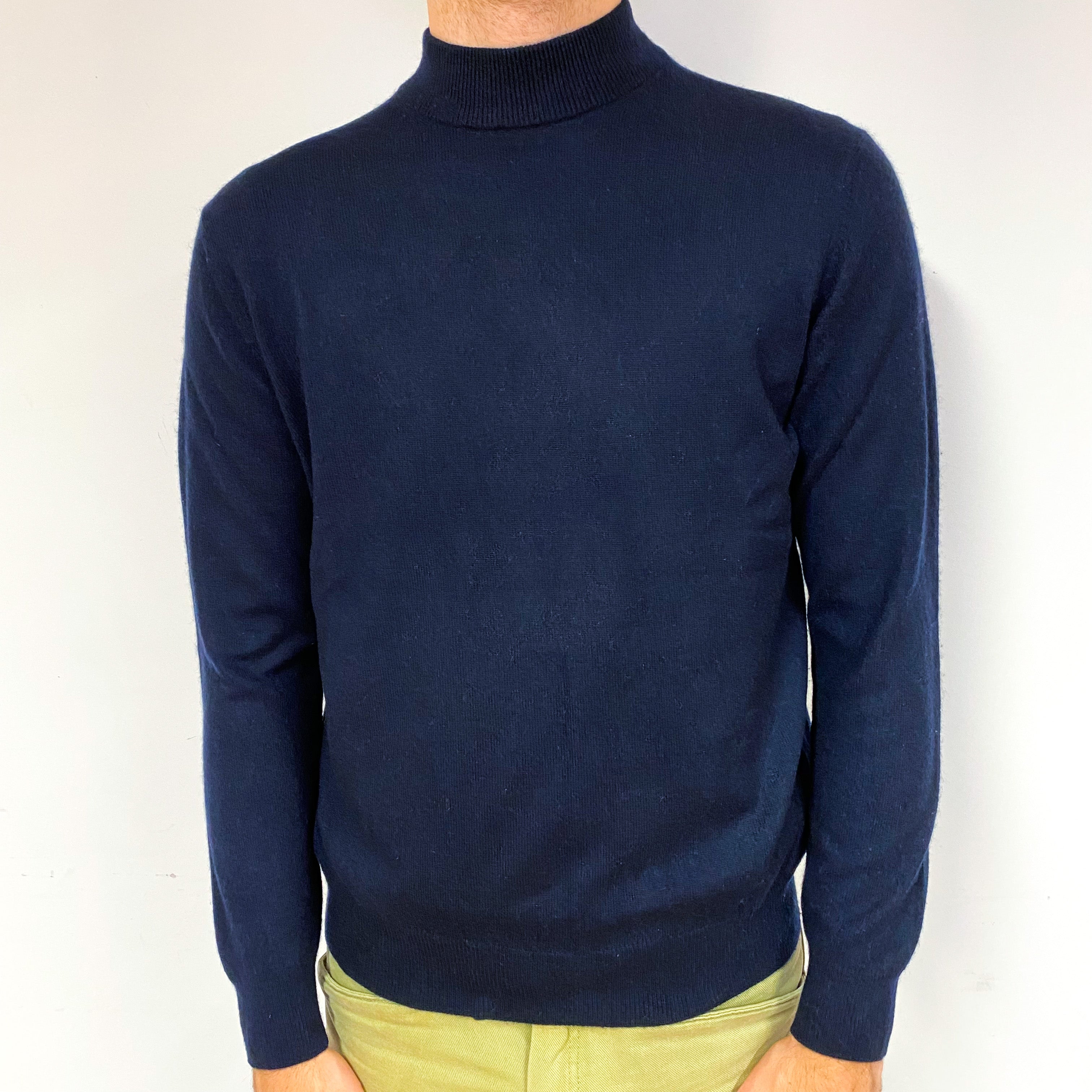 Men's Navy Blue Cashmere Turtle Neck Jumper Large