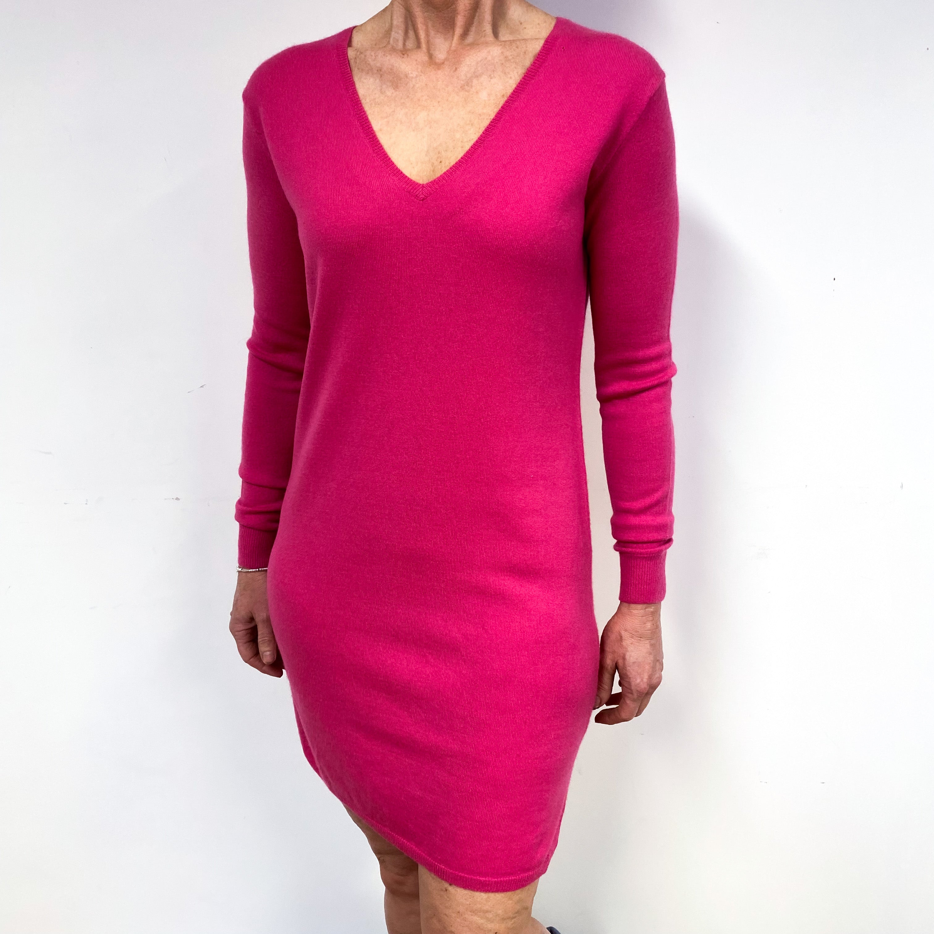 Ralph Lauren Fuchsia Pink Cashmere V-Neck Dress Medium