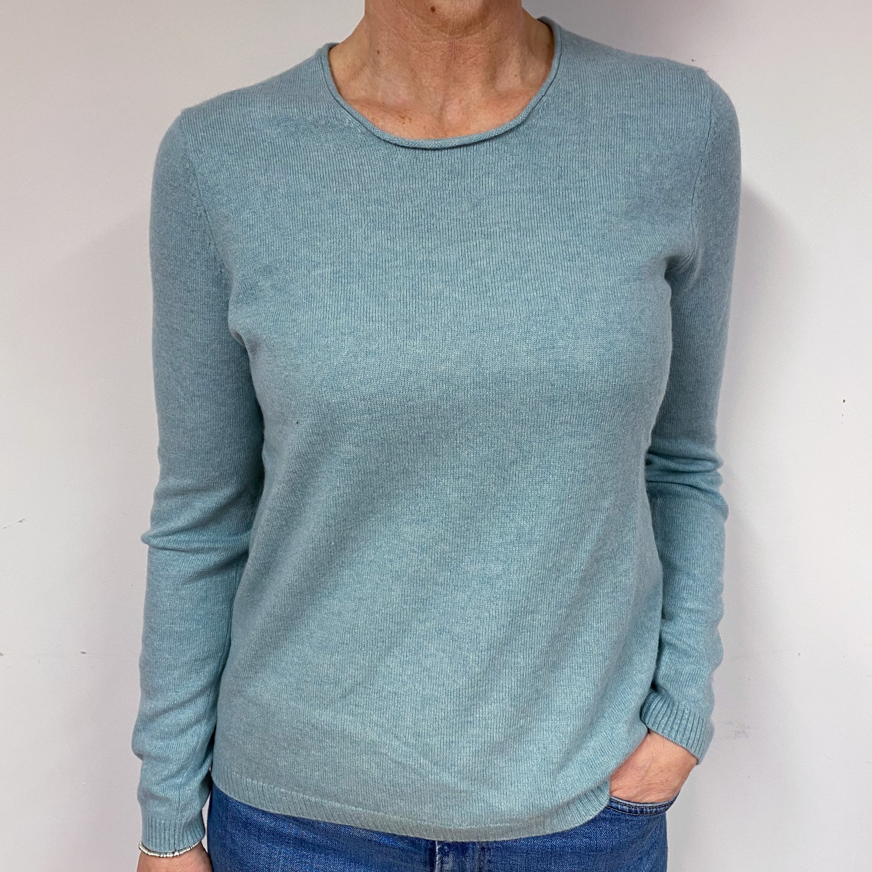 Duck Egg Blue Cashmere Crew Neck Jumper Medium