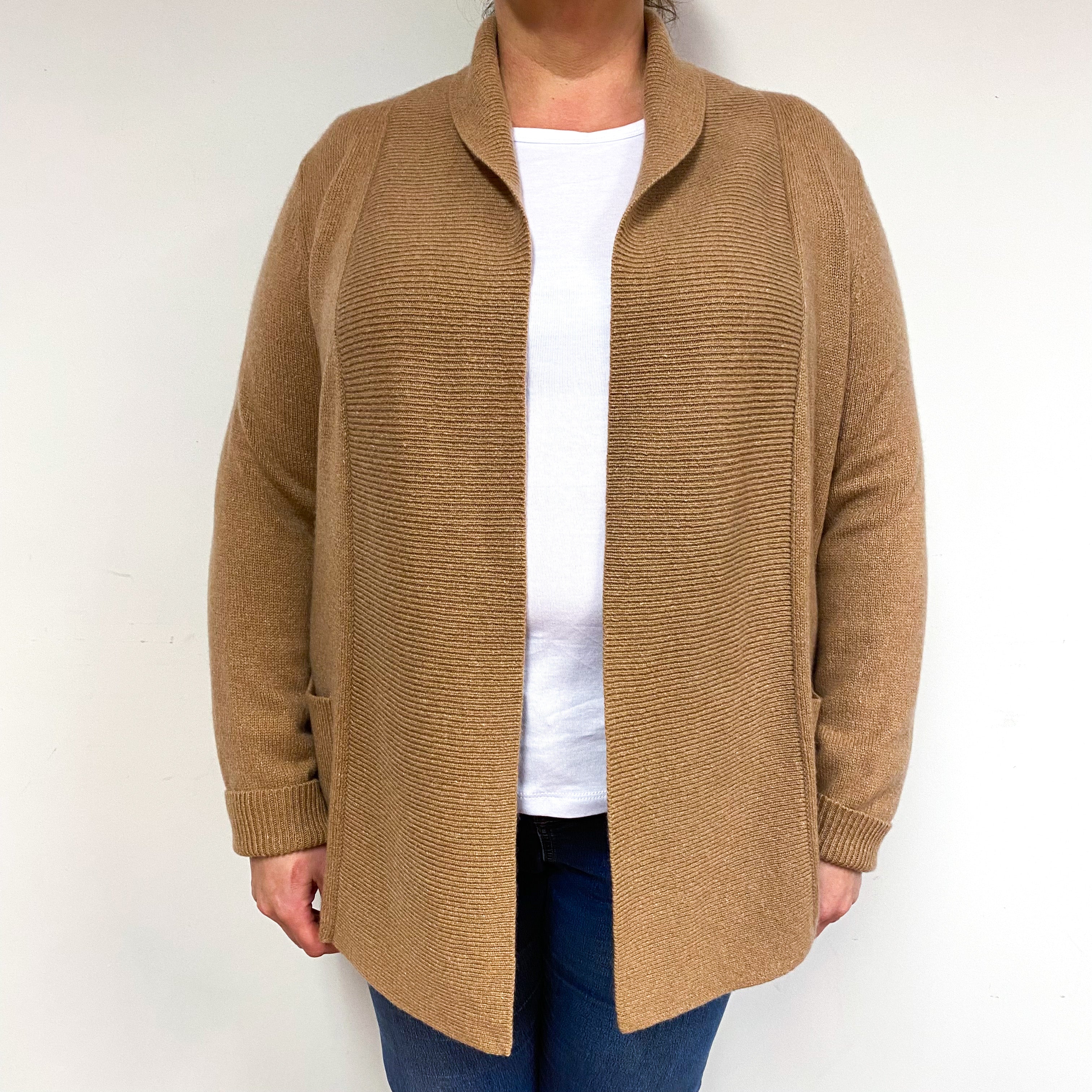 Butterscotch Brown Cashmere Edge-Edge Cardigan Extra Large
