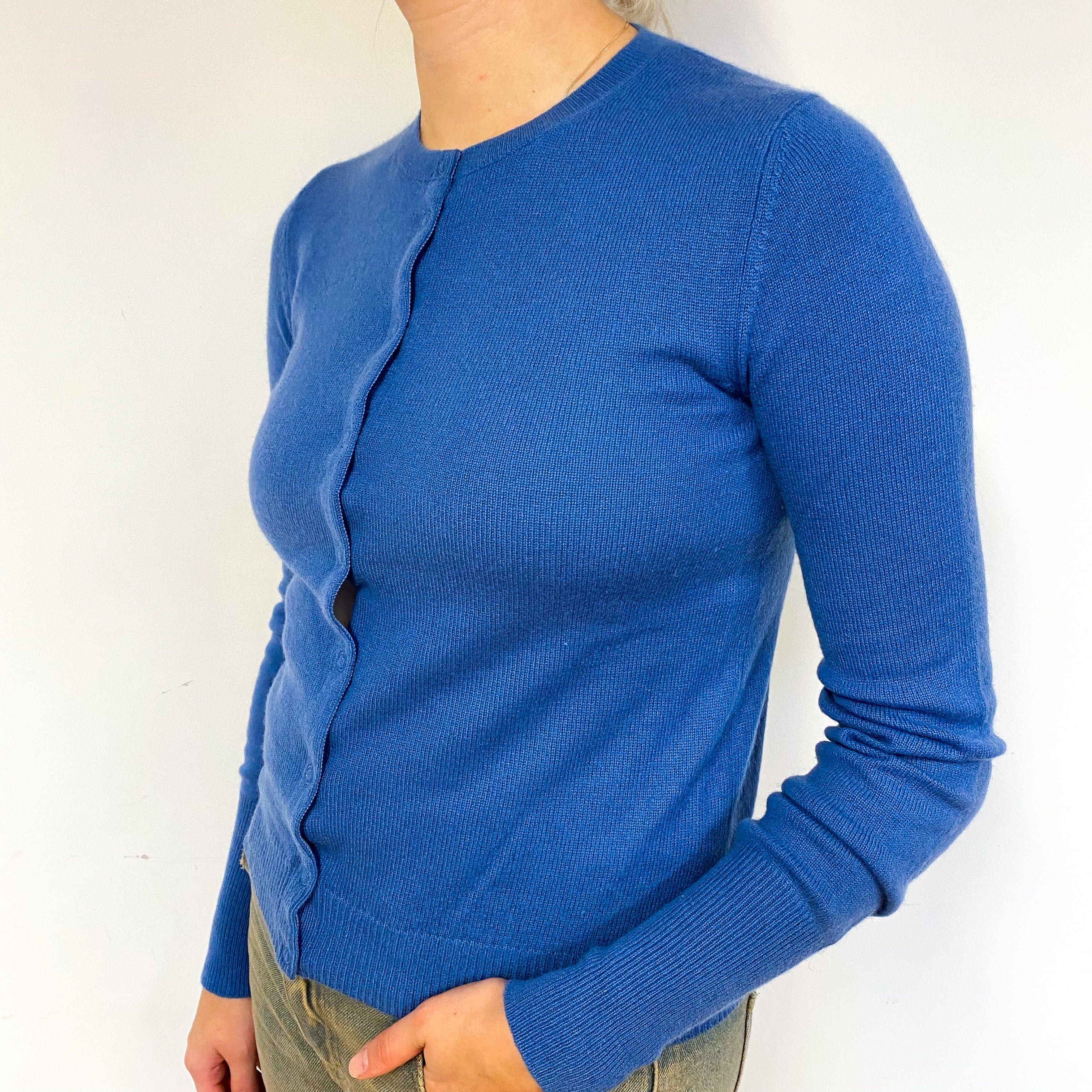 Tanzanite Blue Cashmere Crew Neck Cardigan Small