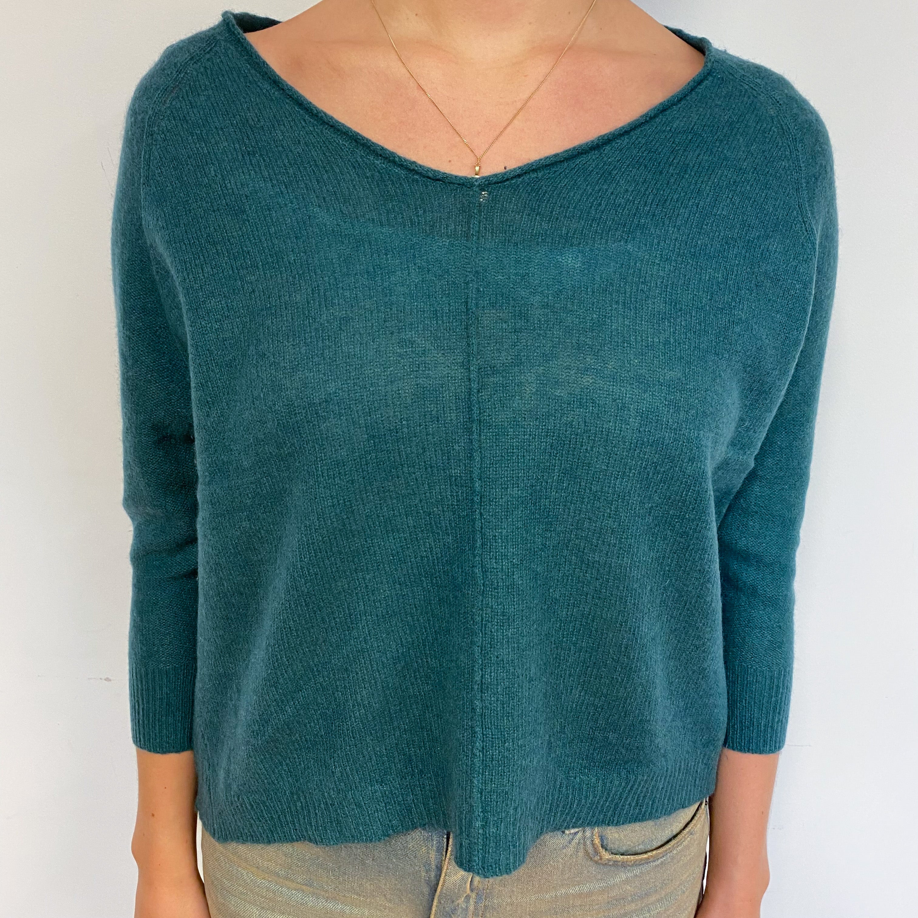 Forest Green Slouchy Cashmere V-Neck Jumper Small