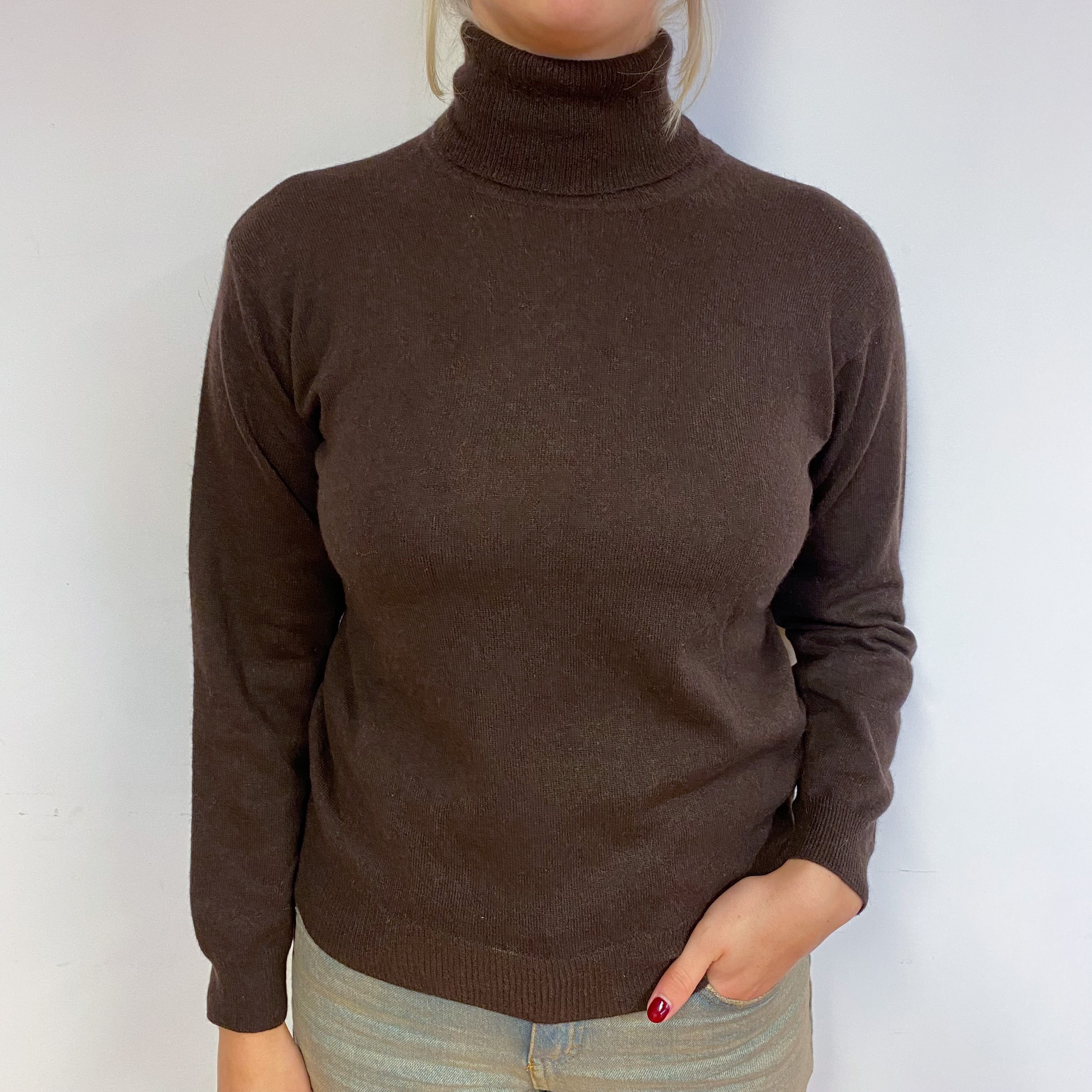 Peppercorn Brown Cashmere Polo Neck Jumper Small