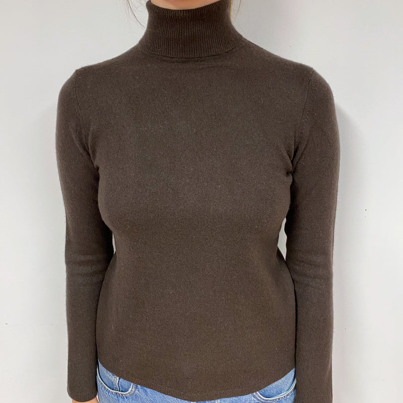 Chocolate Brown Cashmere Polo Neck Jumper Small
