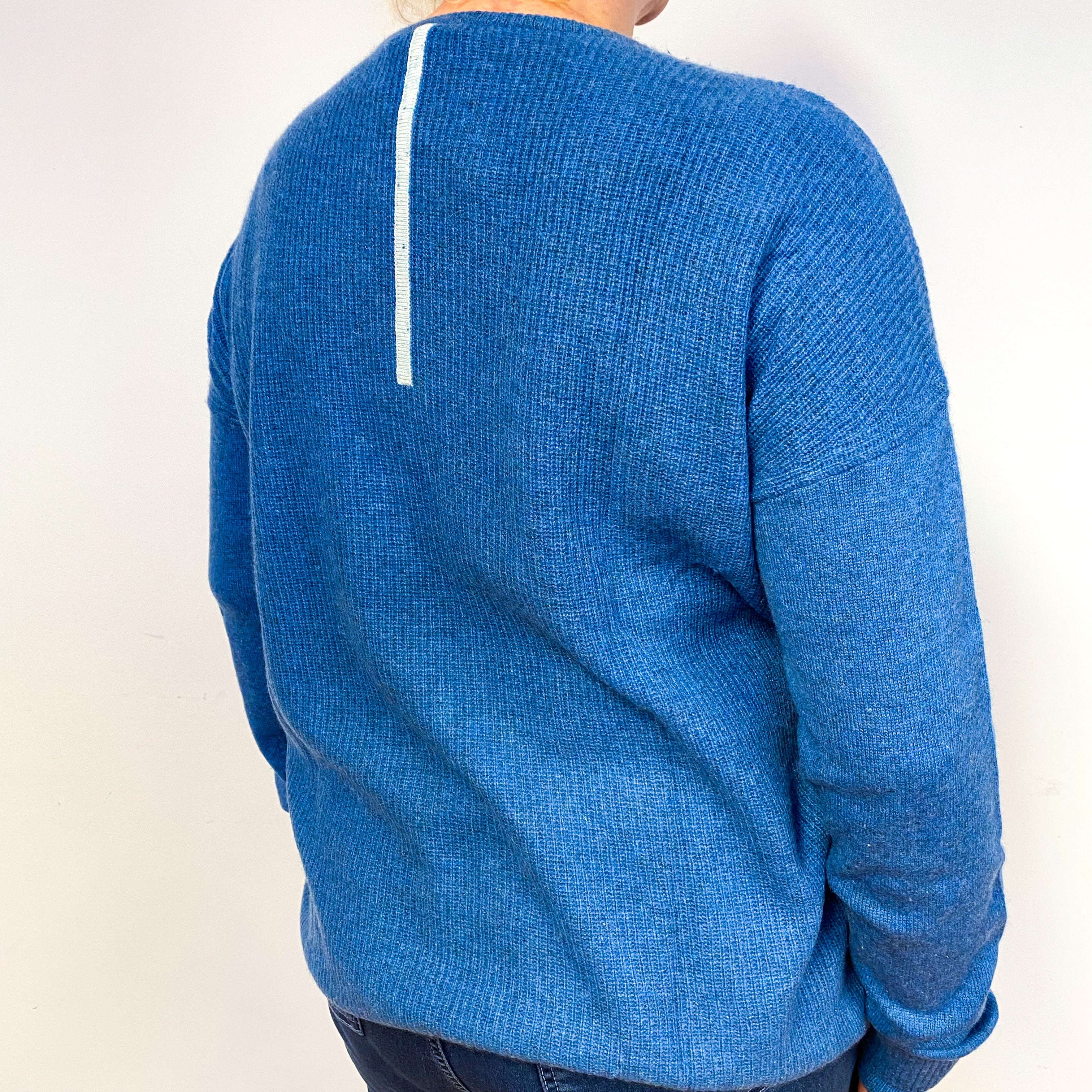 Slouchy Tanzanite Blue Cashmere Crew Neck Jumper Large