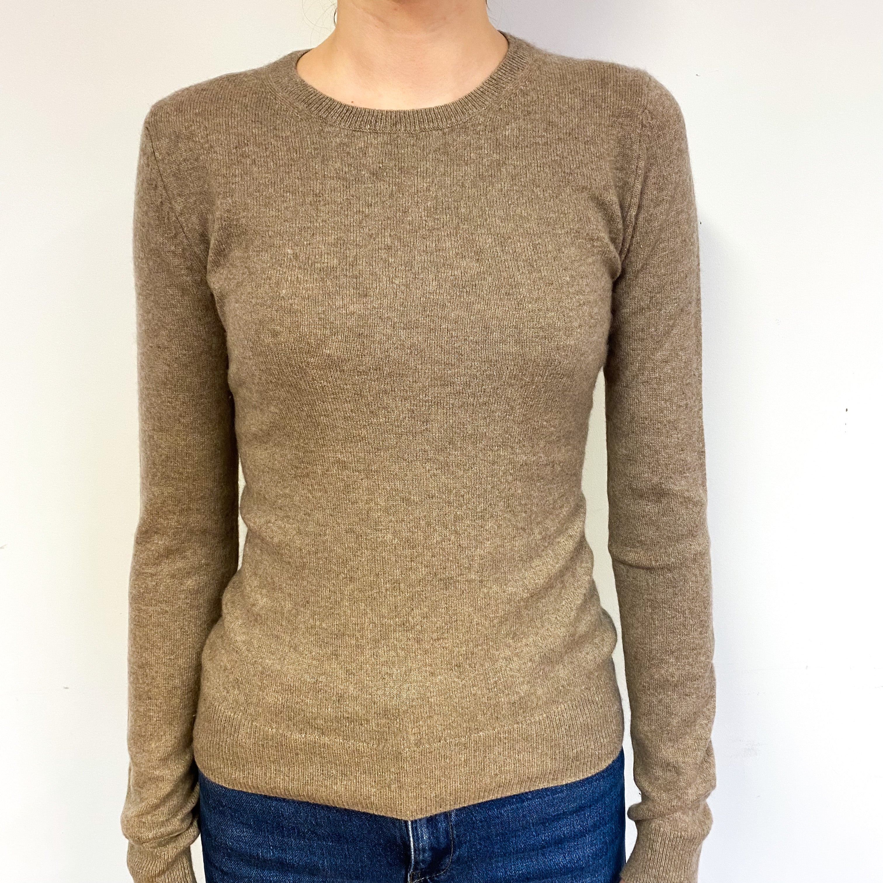 Taupe Brown Cashmere Crew Neck Jumper Extra Small