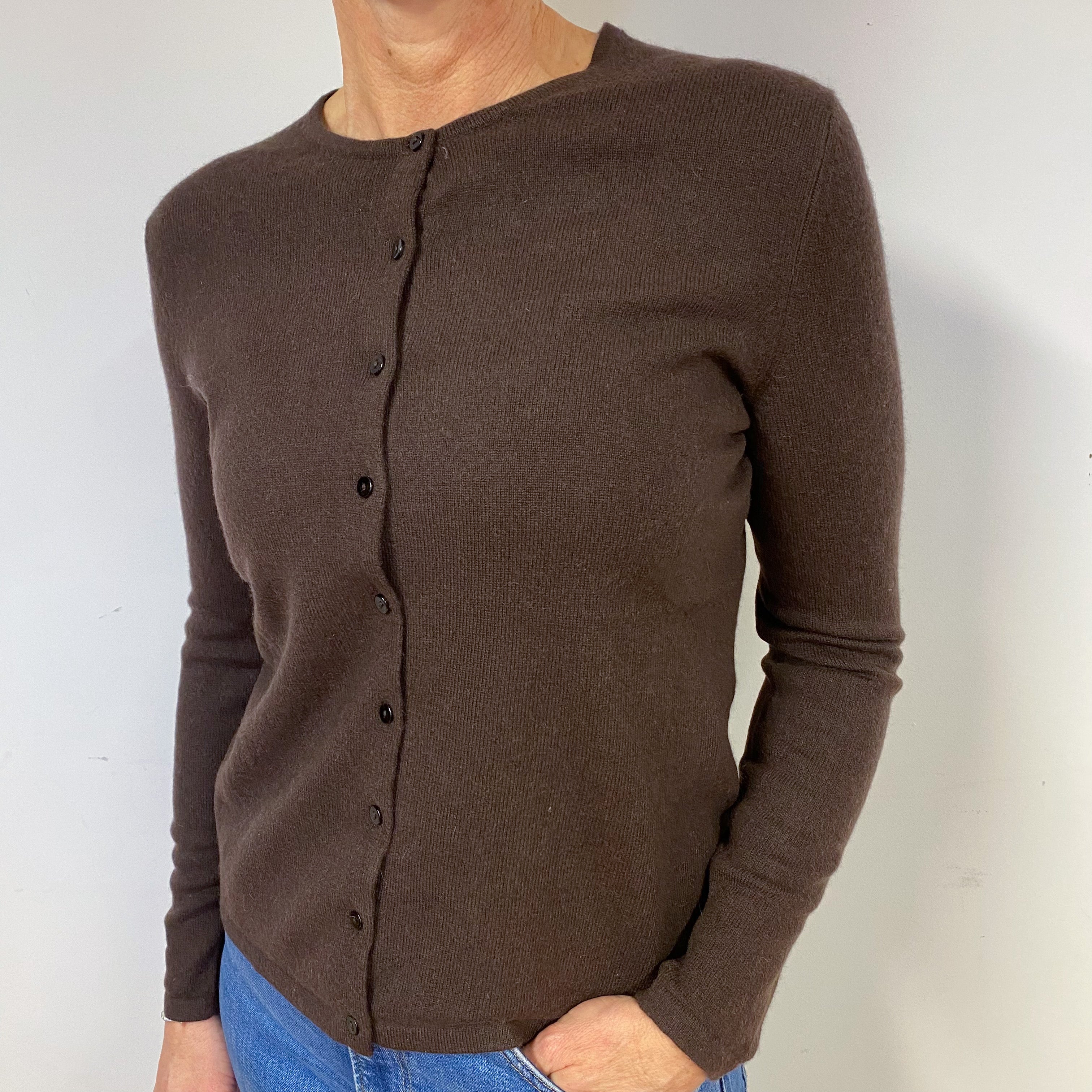 Peppercorn Brown Cashmere Crew Neck Cardigan Medium