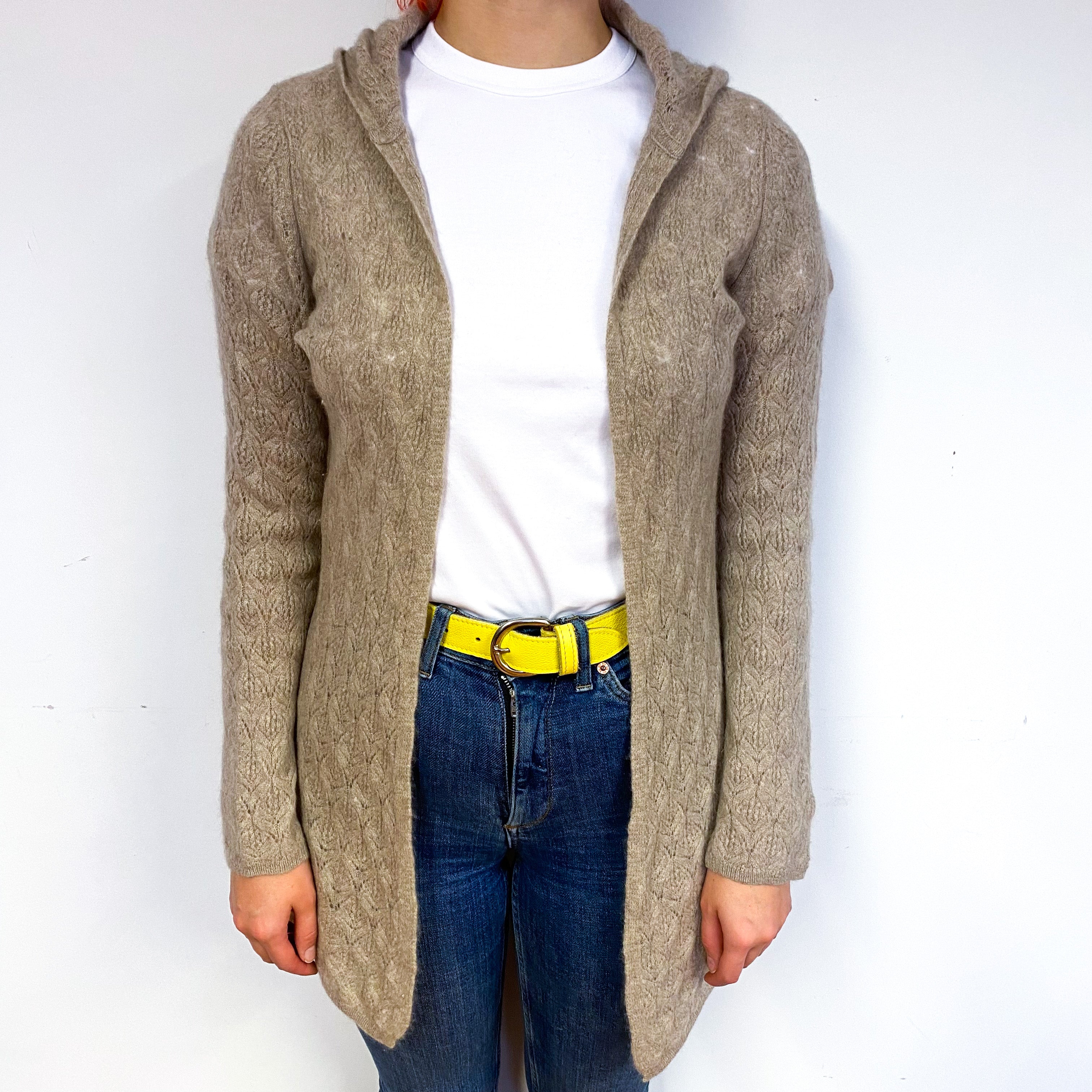 Biscuit Brown Lace Cashmere Edge to Edge Cardigan Small