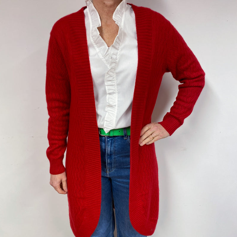 Red Lace Knit Cashmere Edge to Edge Cardigan Medium