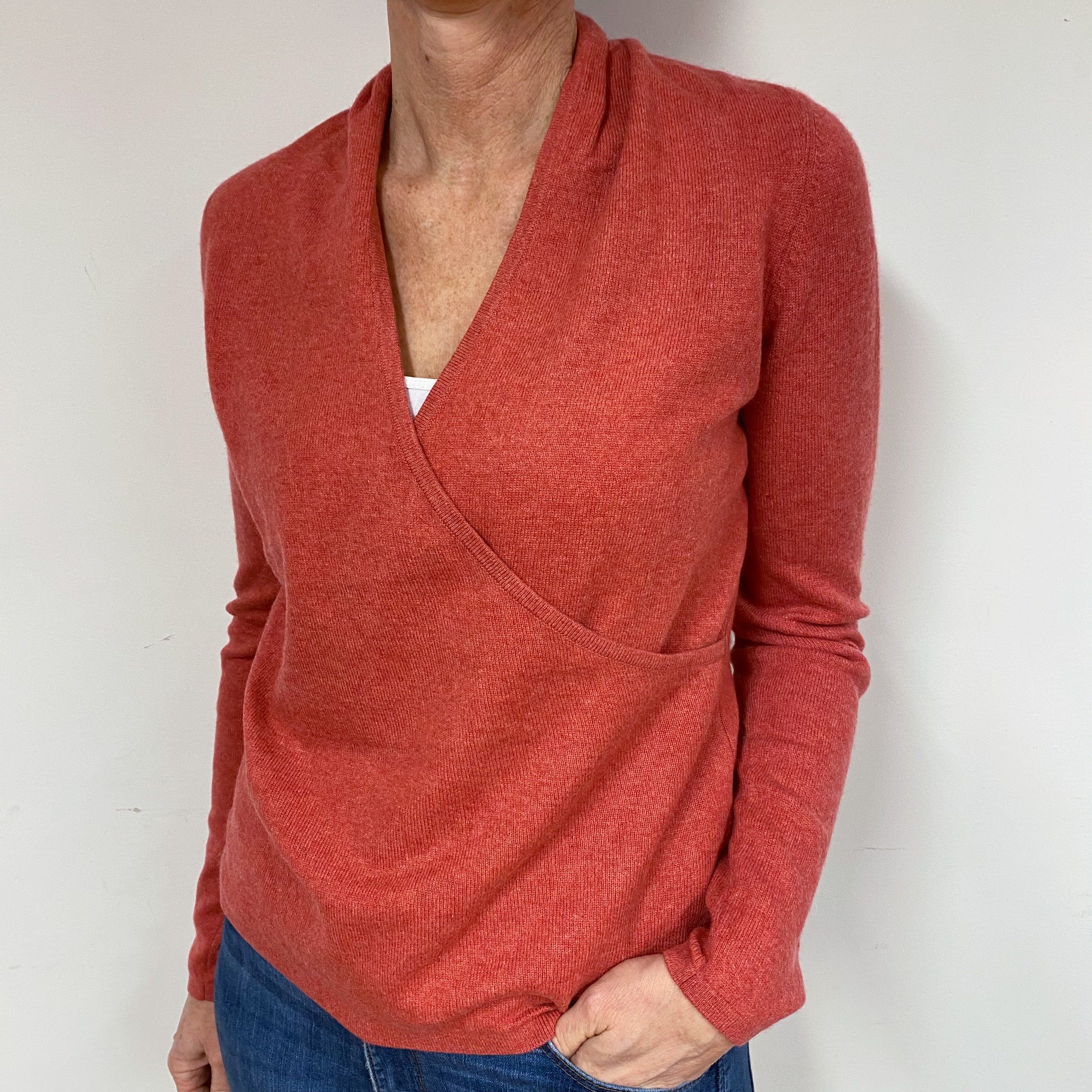 Red Cashmere Crossover V-Neck Jumper Medium