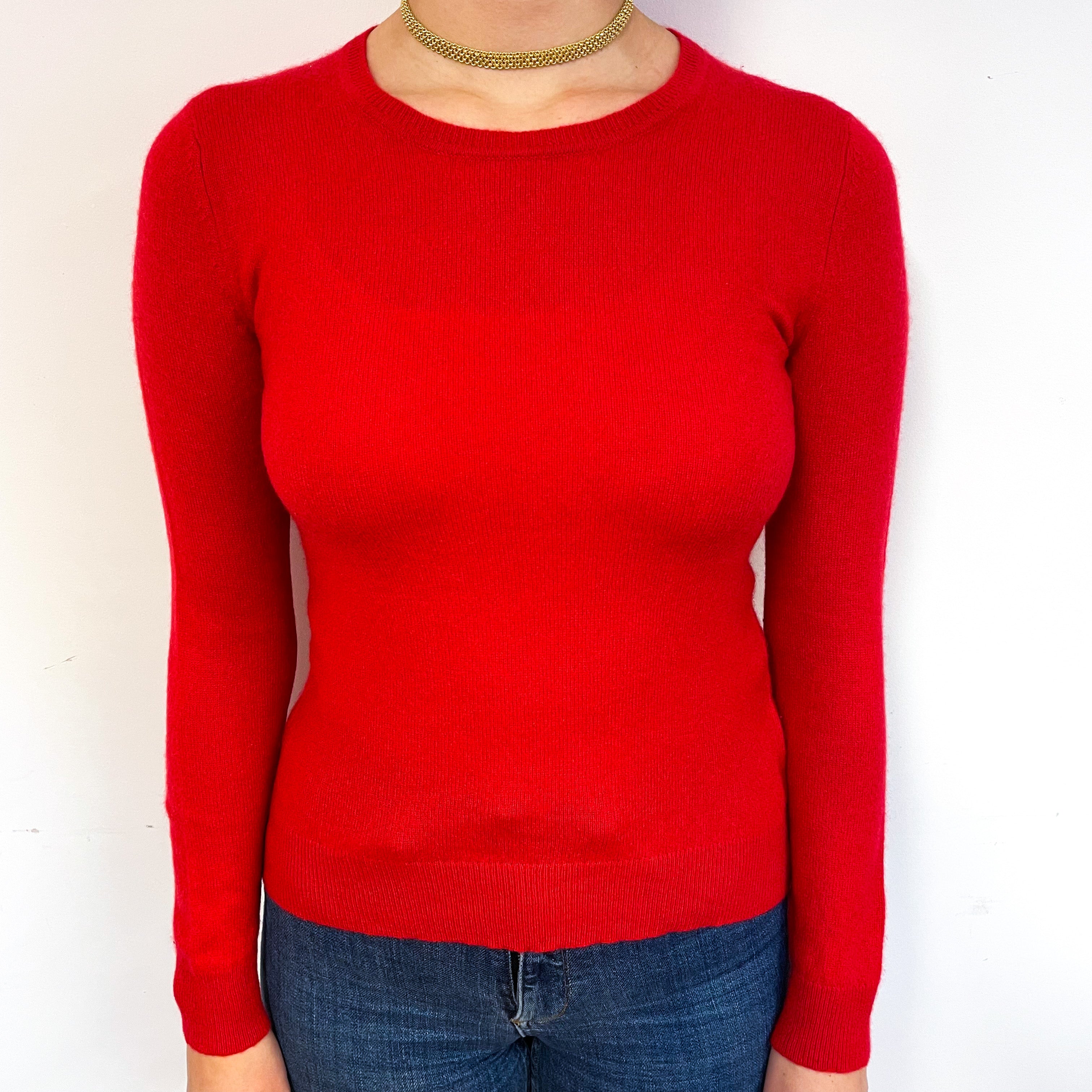Scarlet Red Cashmere Crew Neck Jumper Small