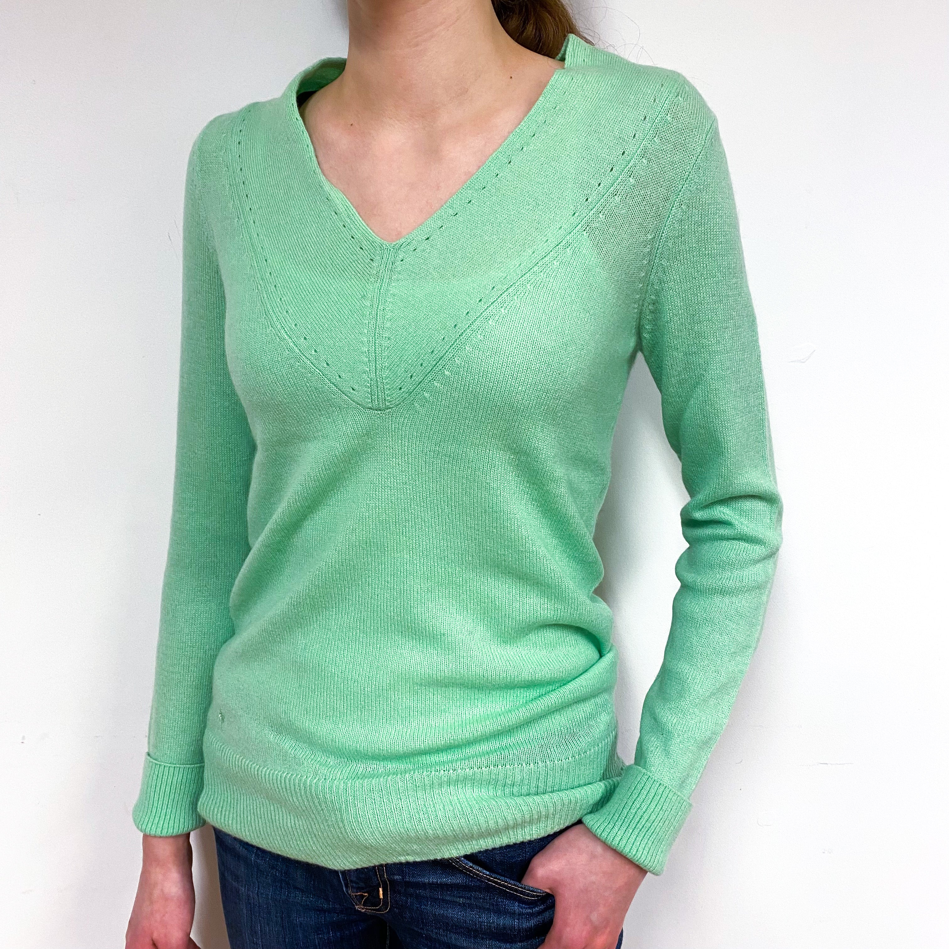 Spring Green Cashmere V-Neck Jumper Extra Small