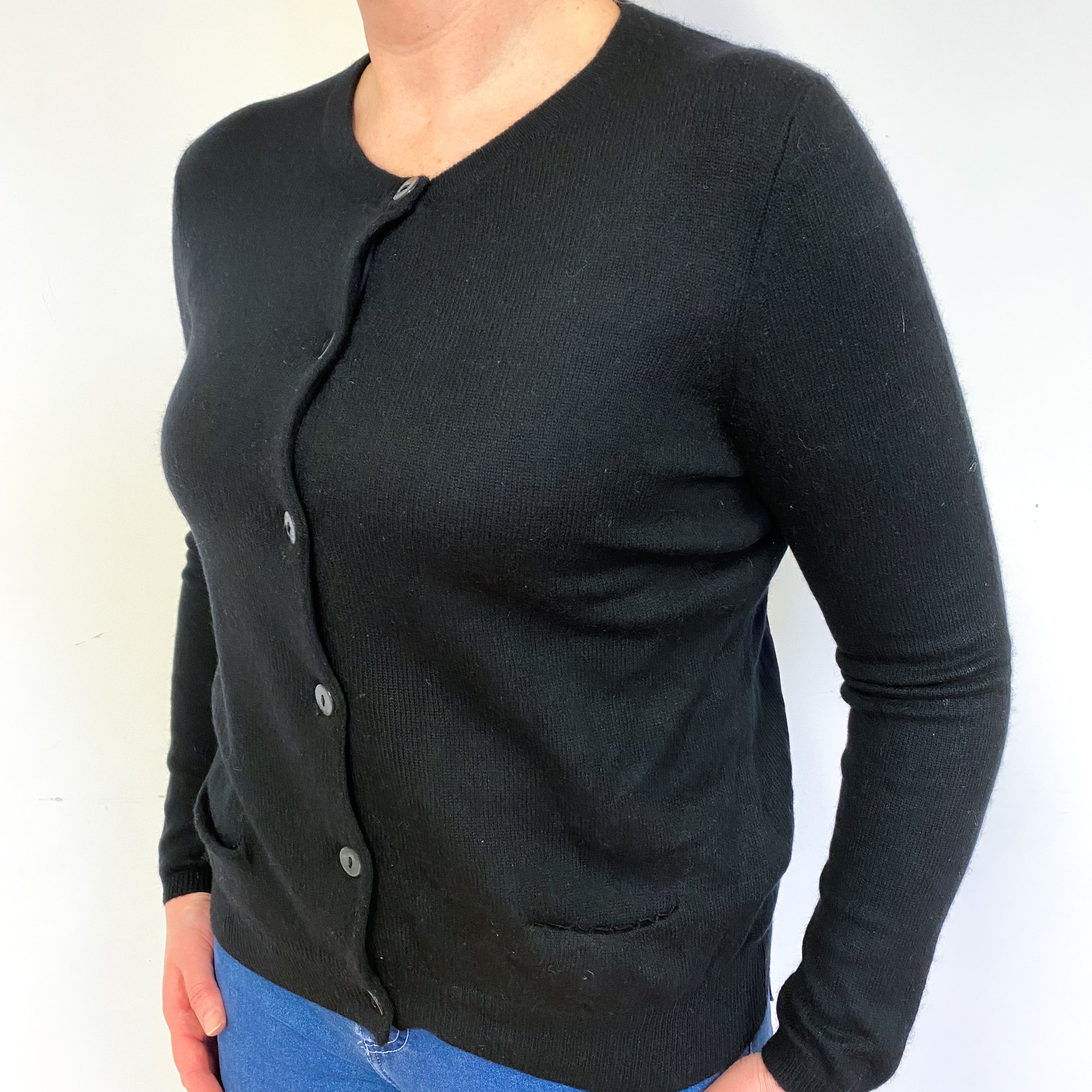 Black Cashmere Crew Neck Cardigan Large