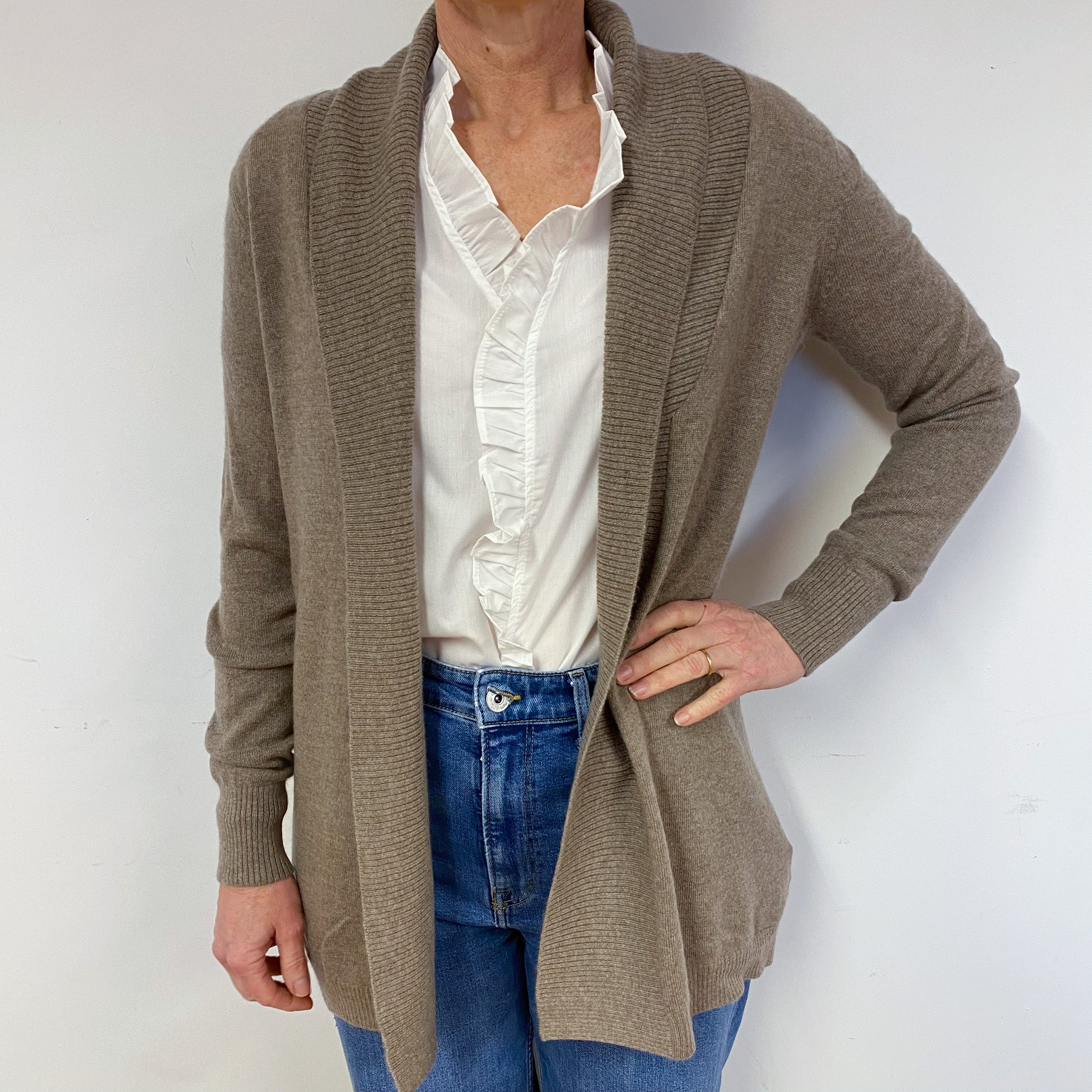 Mocha Brown Cashmere Edge to Edge Cardigan Medium