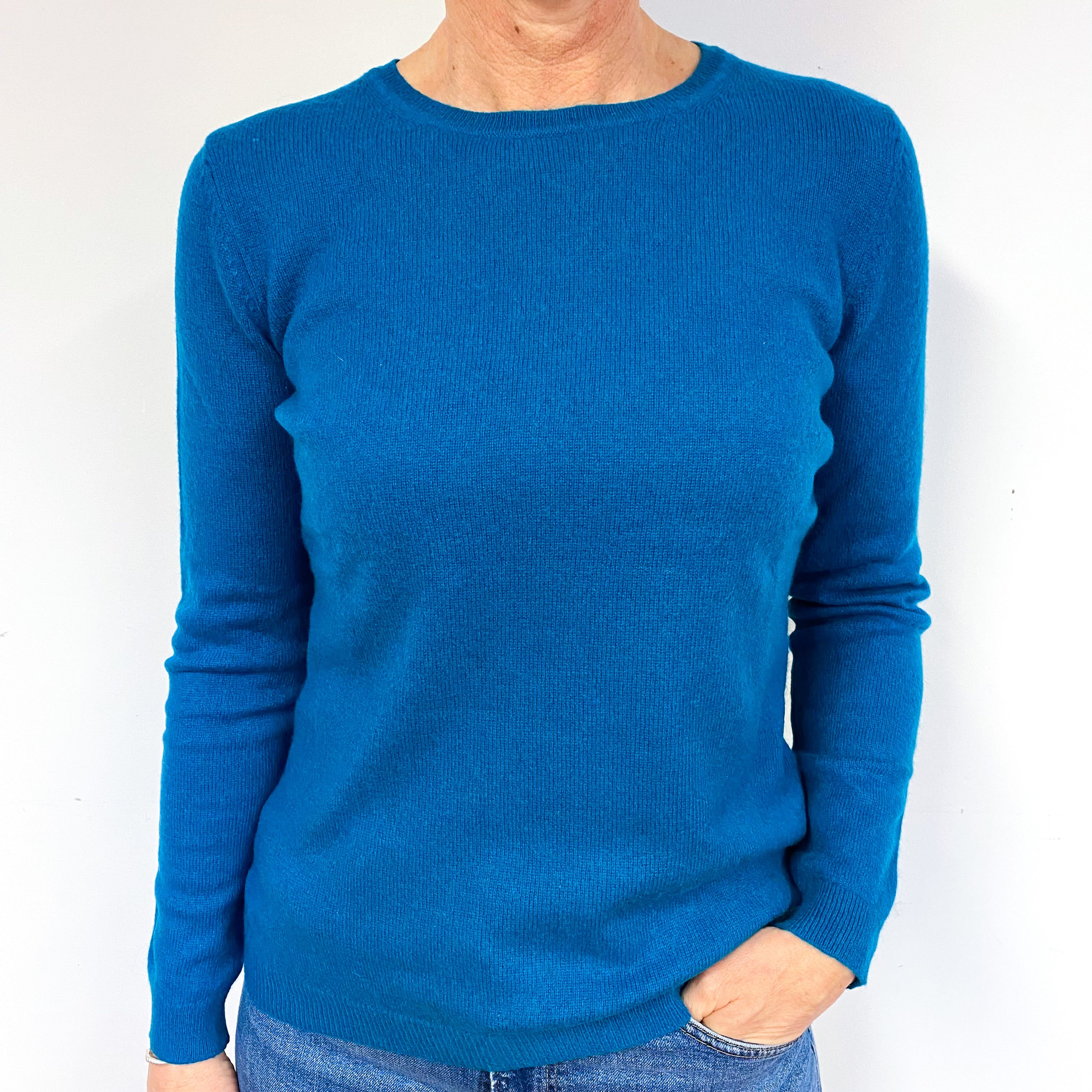 Teal Blue Cashmere Crew Neck Jumper Medium