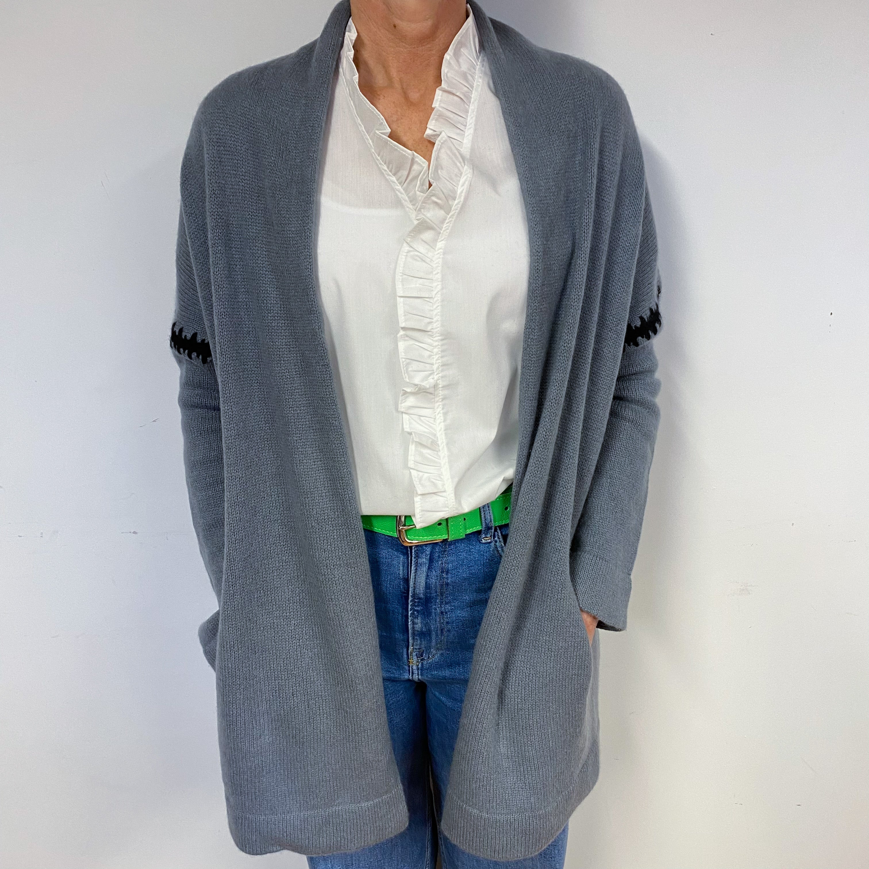 Slate Grey Cashmere Edge to Edge Cardigan Medium