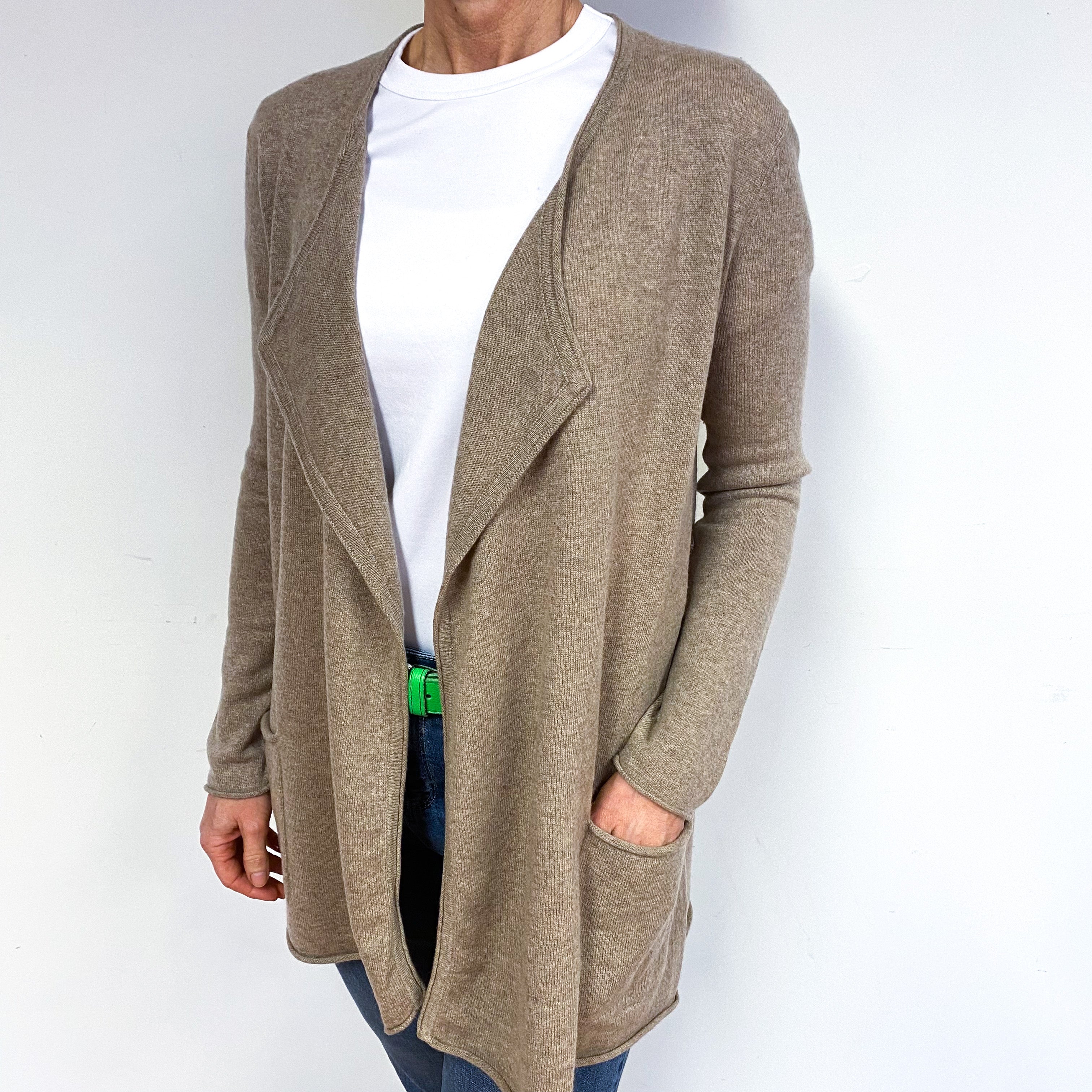 Taupe Brown Cashmere Waterfall Cardigan Medium