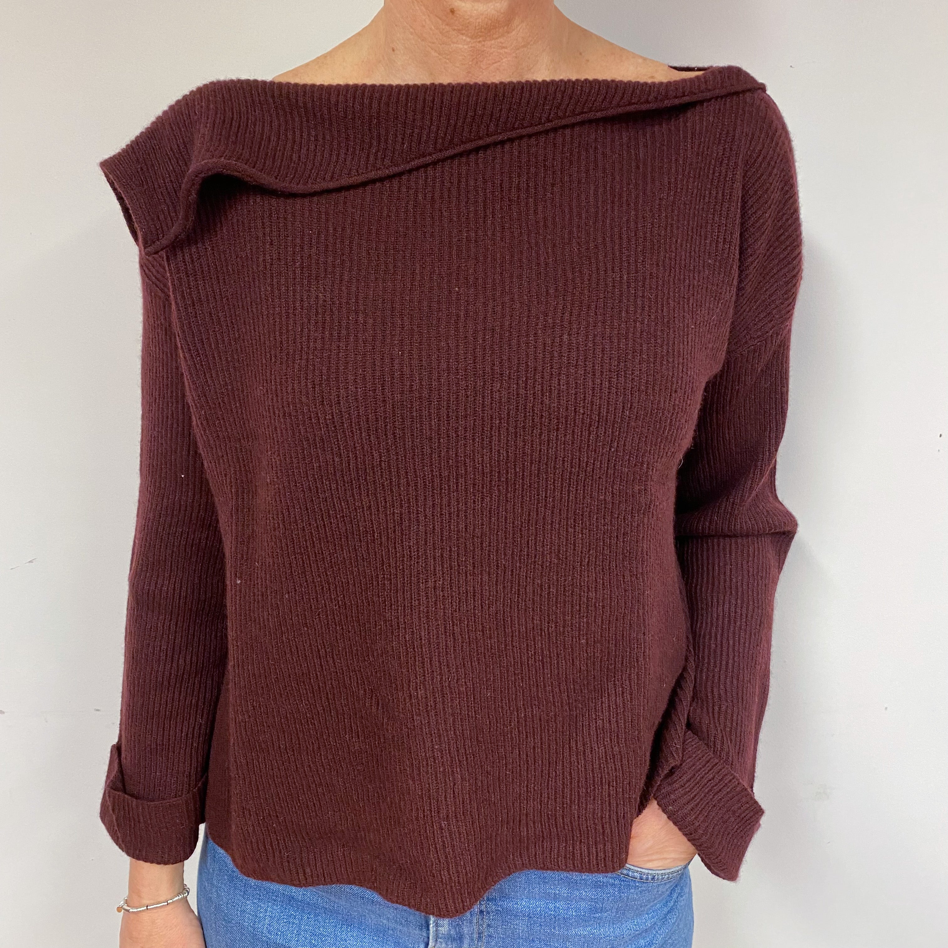 Vince Wine Red Cashmere Slash Neck Jumper Medium