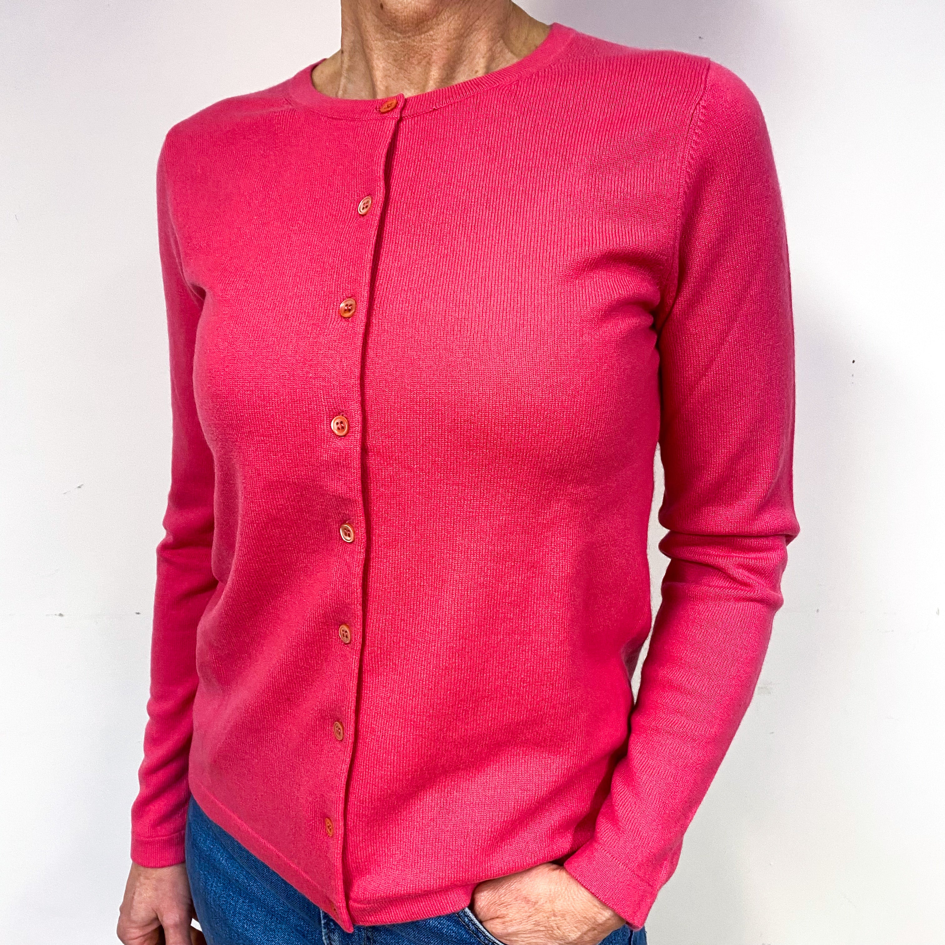 New Lupin Pink Cashmere Crew Neck Cardigan Medium