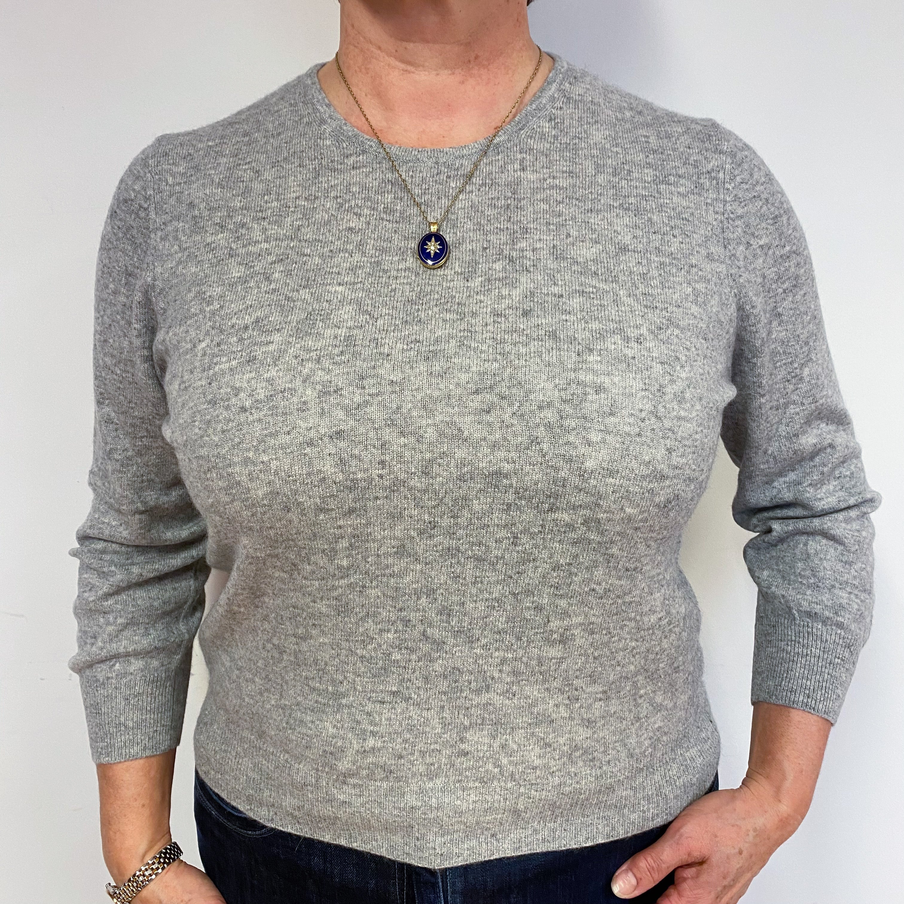 Smoke Grey 3/4 Sleeve Cashmere Crew Neck Jumper Large