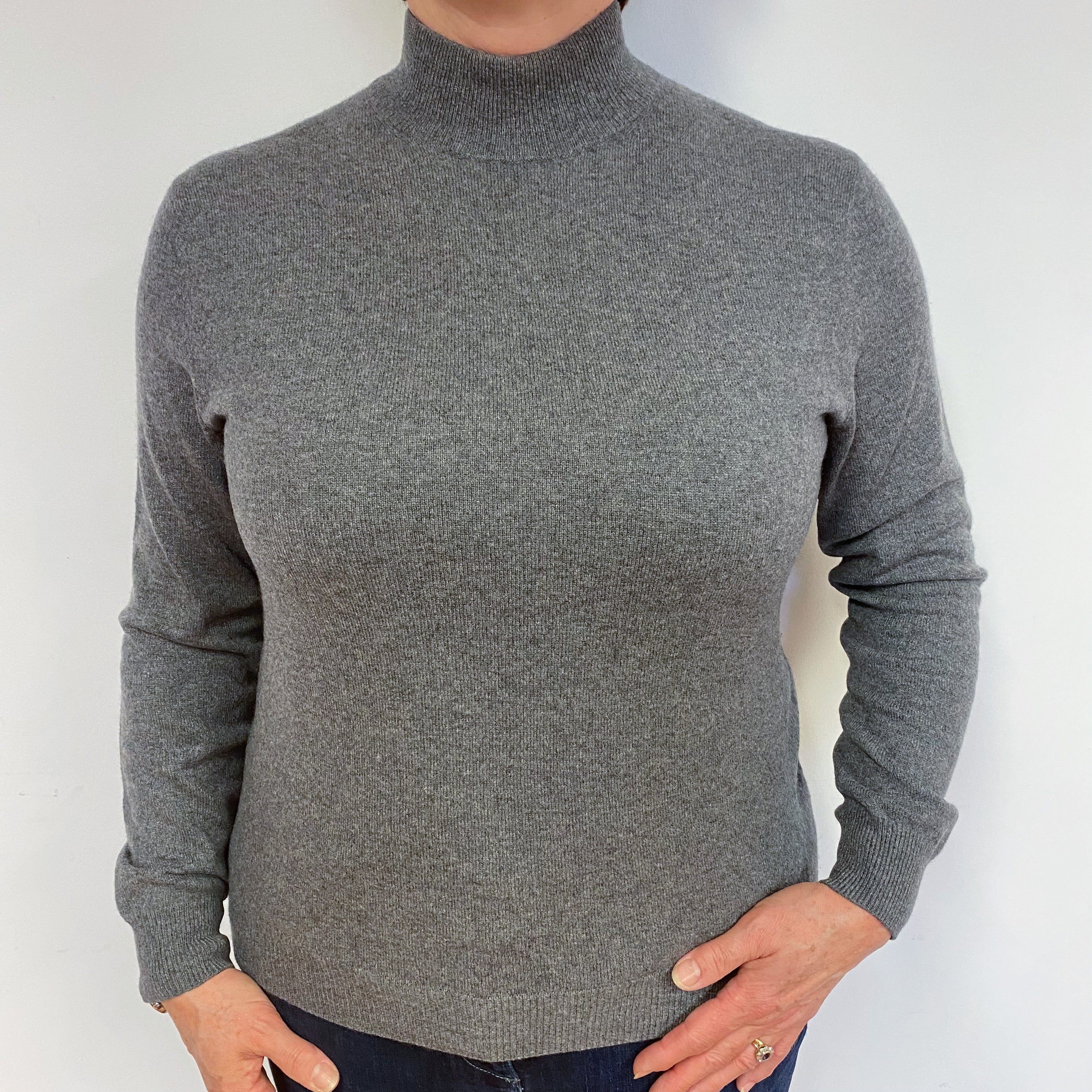 Slate Grey Cashmere Turtle Neck Jumper Large