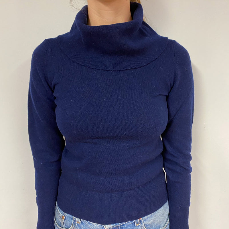 Vintage Navy Blue Cashmere Polo Neck Jumper Small