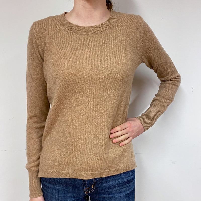 Camel Brown Cashmere Crew Neck Jumper Extra Small