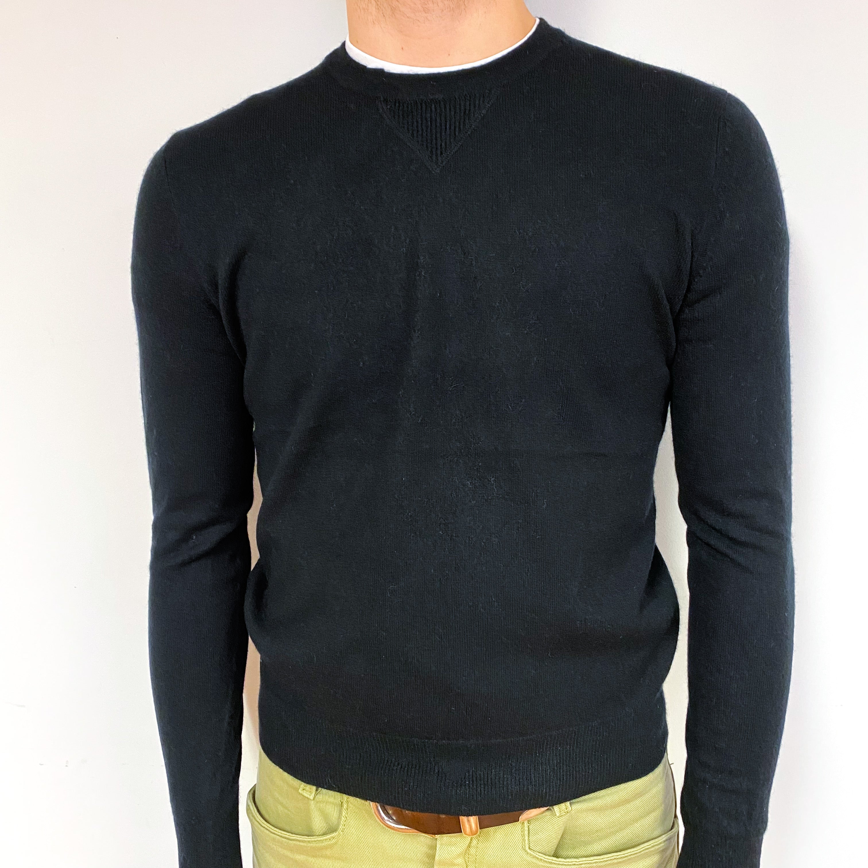 Men's Black Sweatshirt Style Cashmere Crew Neck Jumper Medium