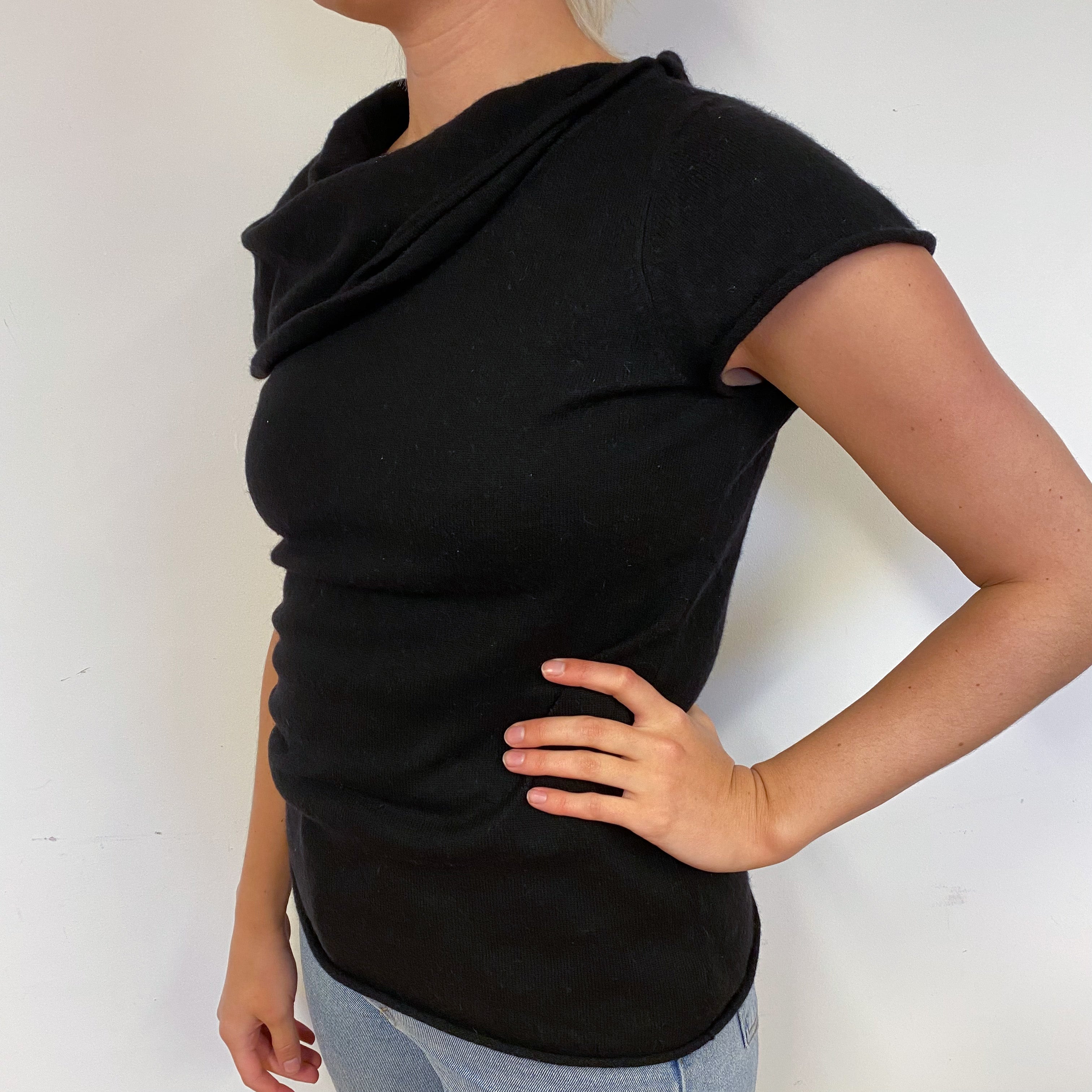 Black Cape Collar Cashmere Short Sleeved Jumper Small