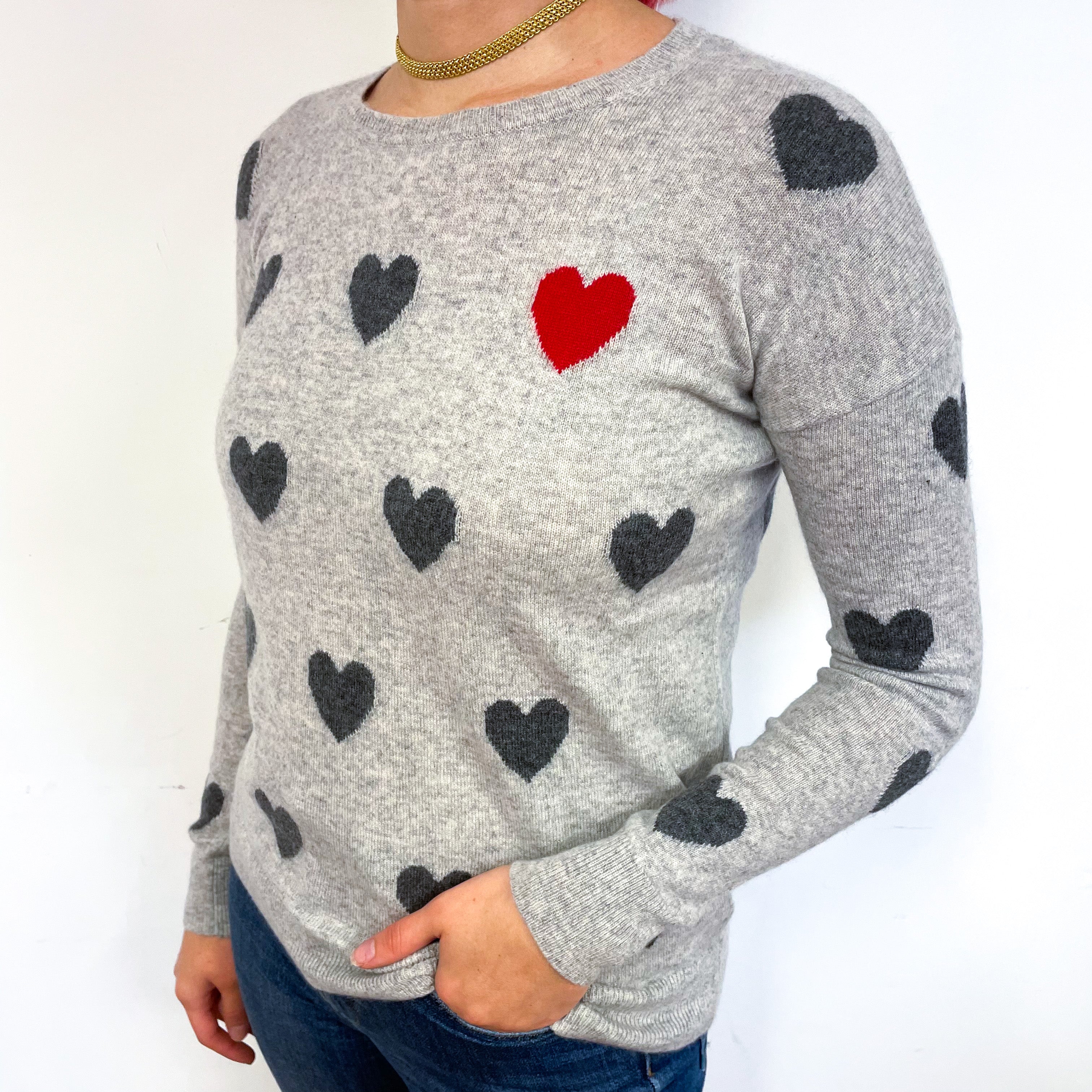 Christian Siriano Grey Heart Cashmere Crew Neck Jumper Small