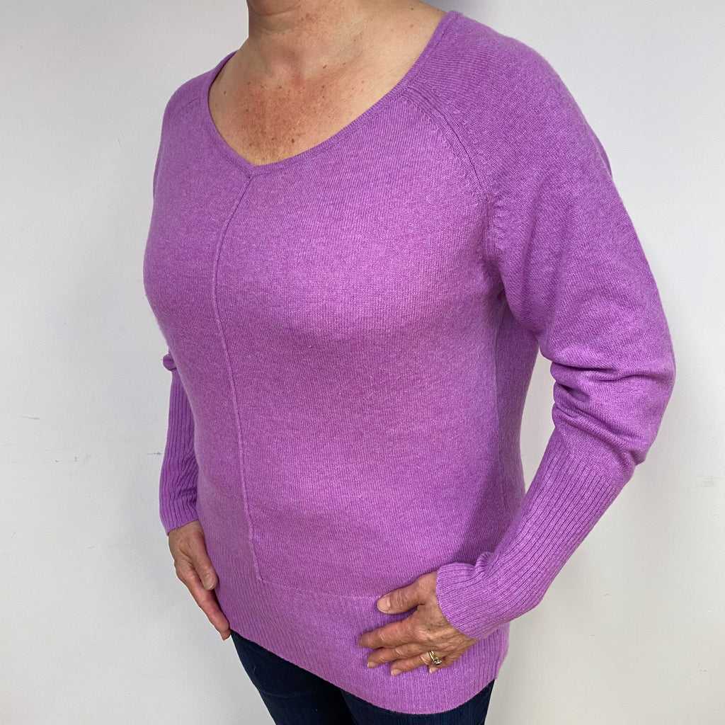 Loganberry Purple Cashmere V-Neck Jumper Large