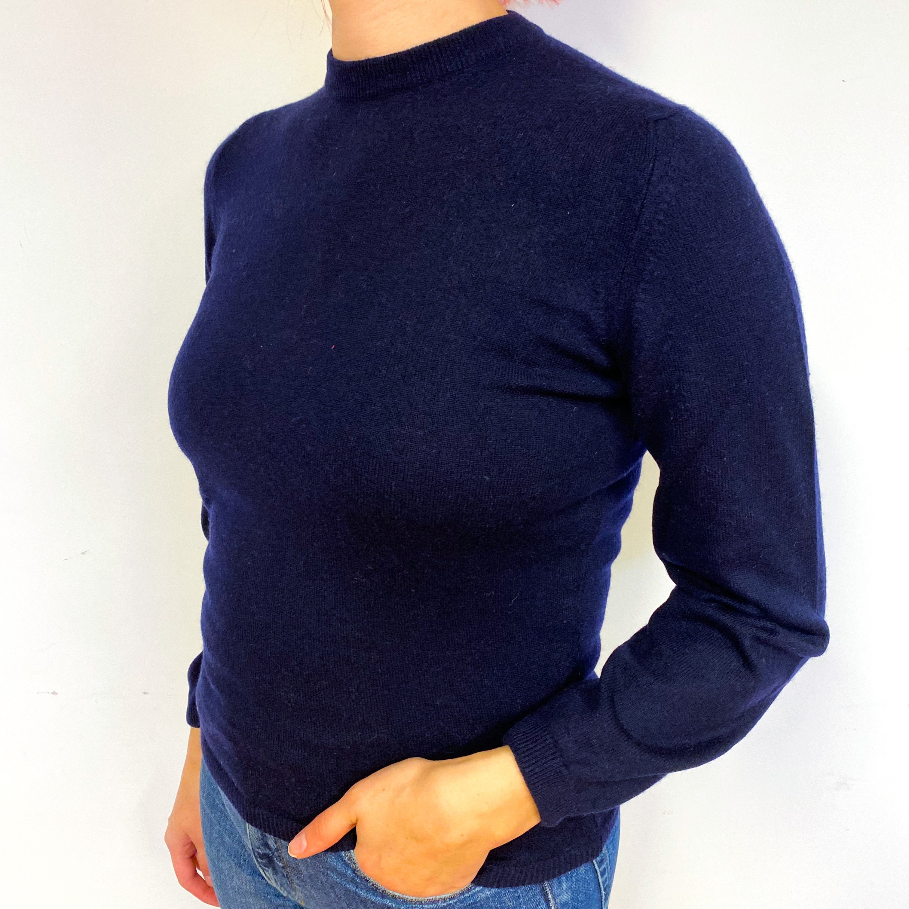 Vintage Navy Blue Cashmere Crew Neck Jumper Small