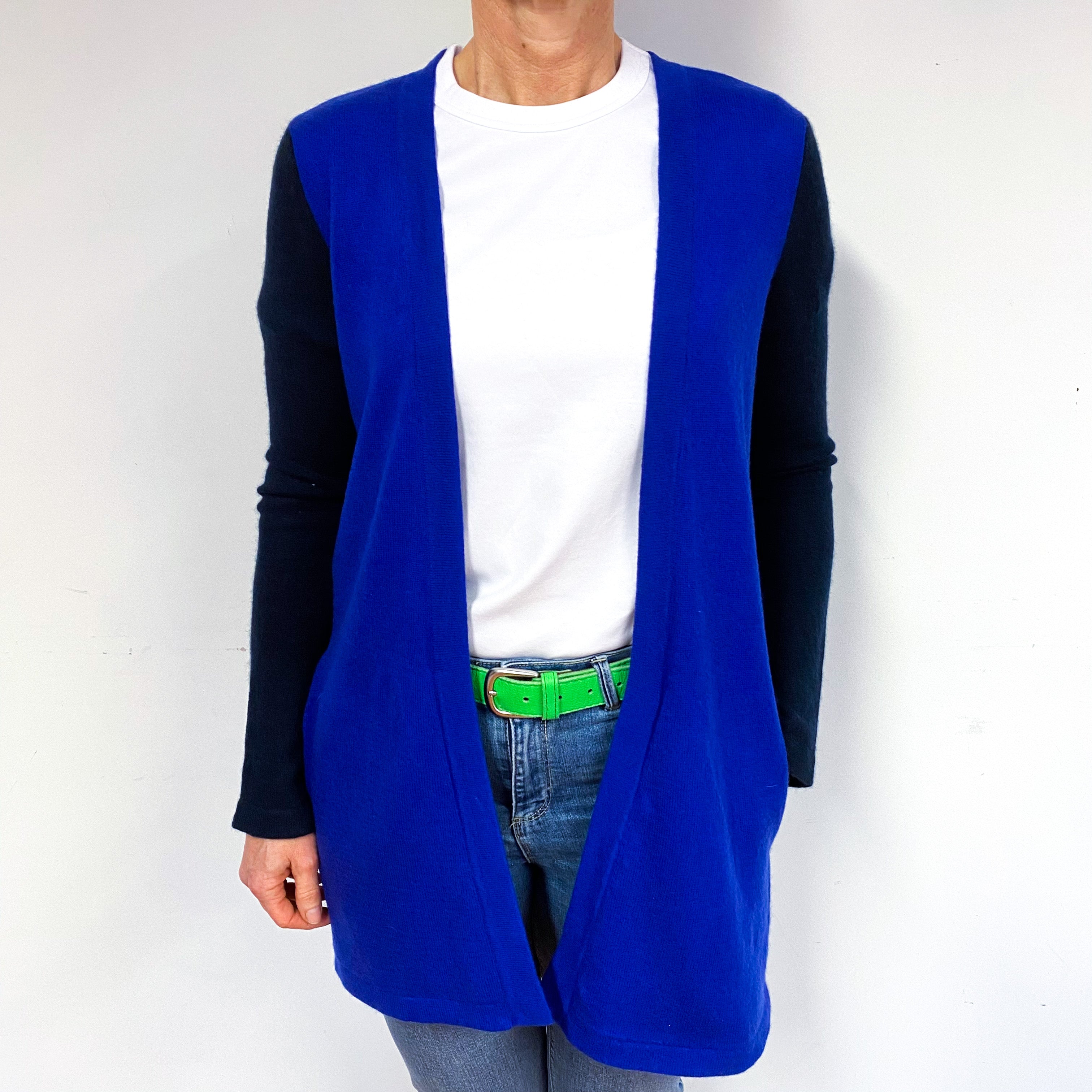 Indigo and Navy Blue Cashmere Edge to Edge Cardigan Medium