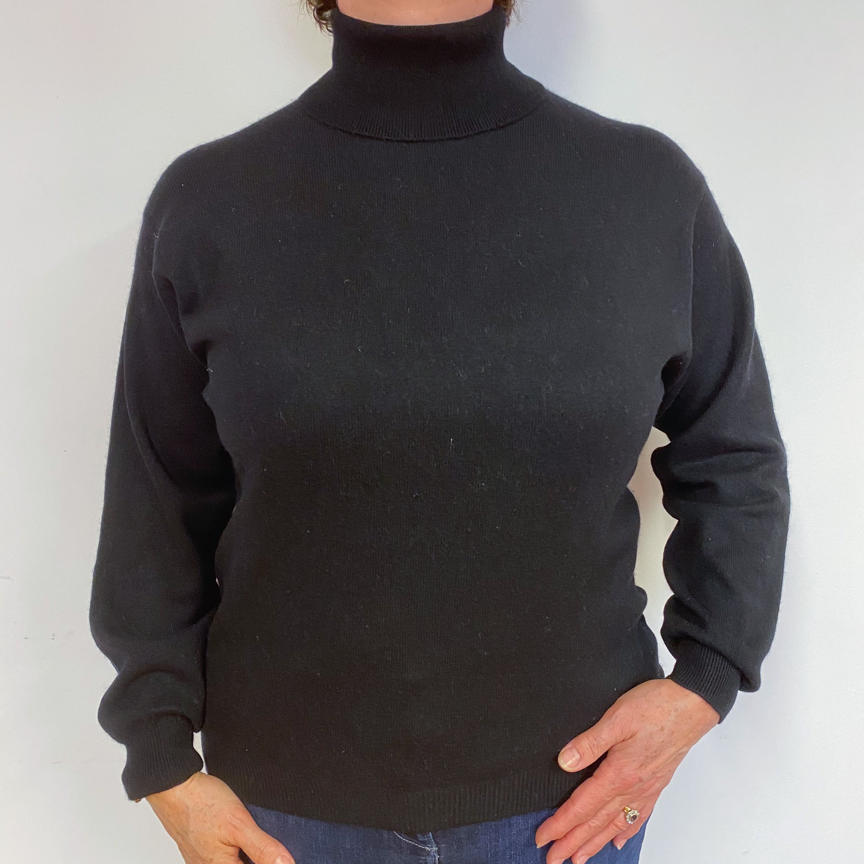 Black Cashmere Polo Neck Jumper Large