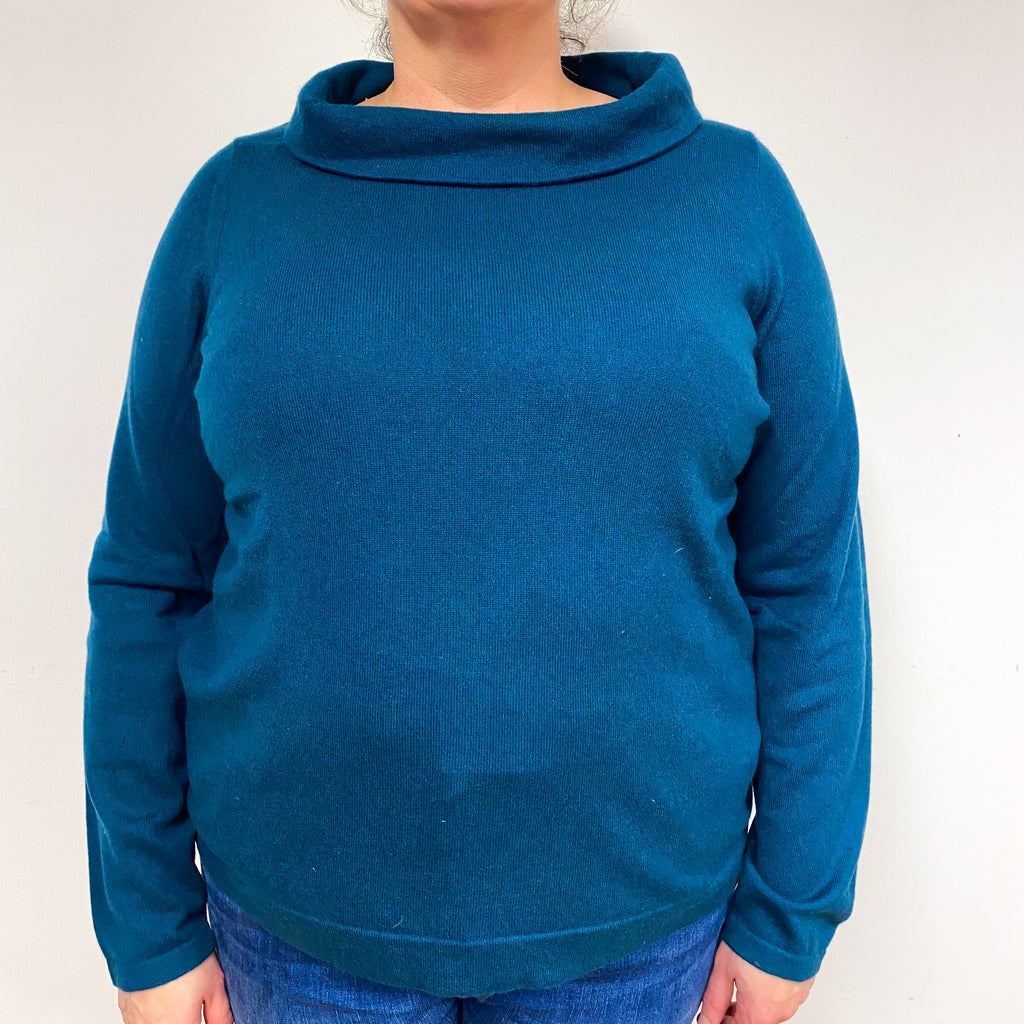 Peacock Blue Cashmere Funnel Neck Jumper Extra Large