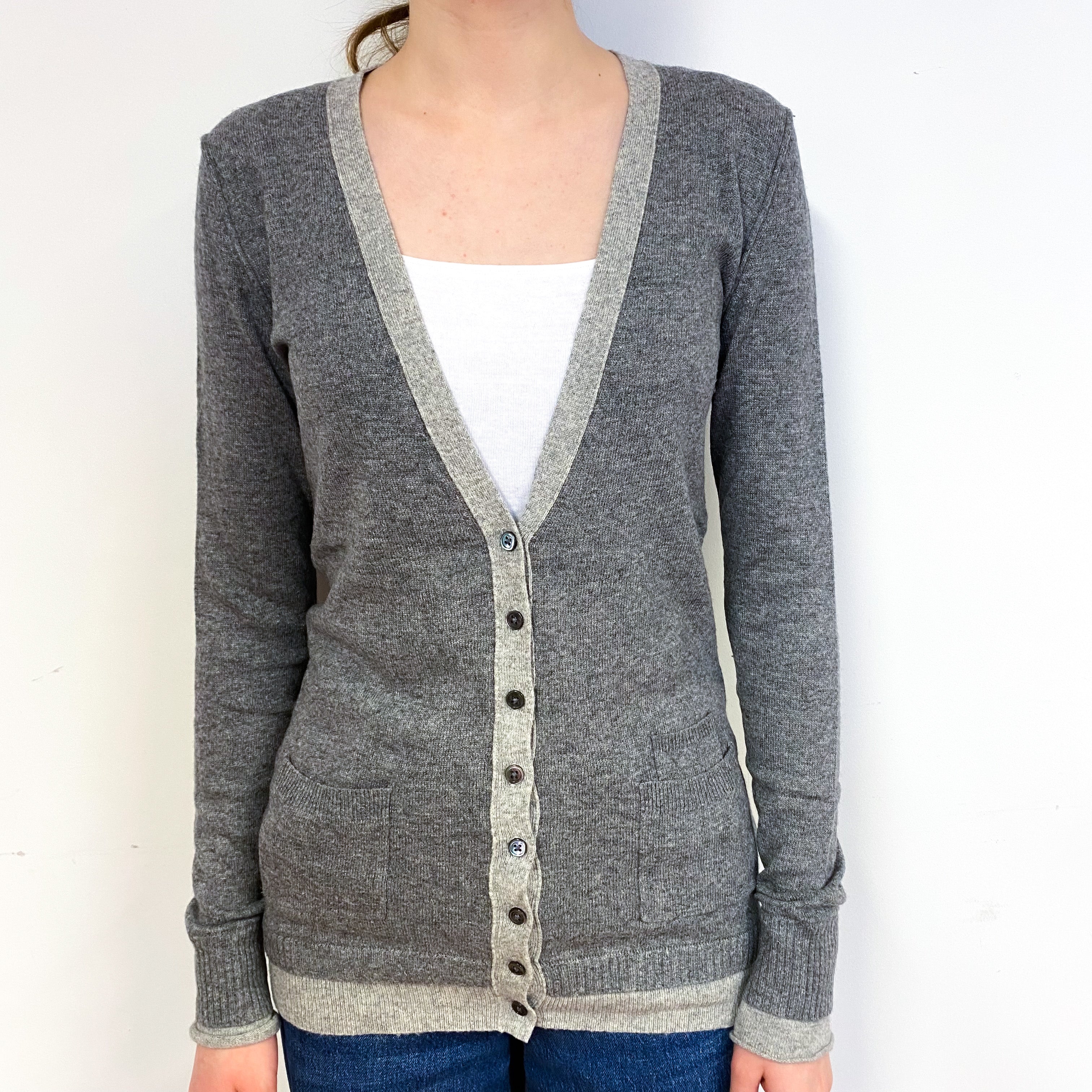 Steel Grey Cashmere V-Neck Cardigan Extra Small