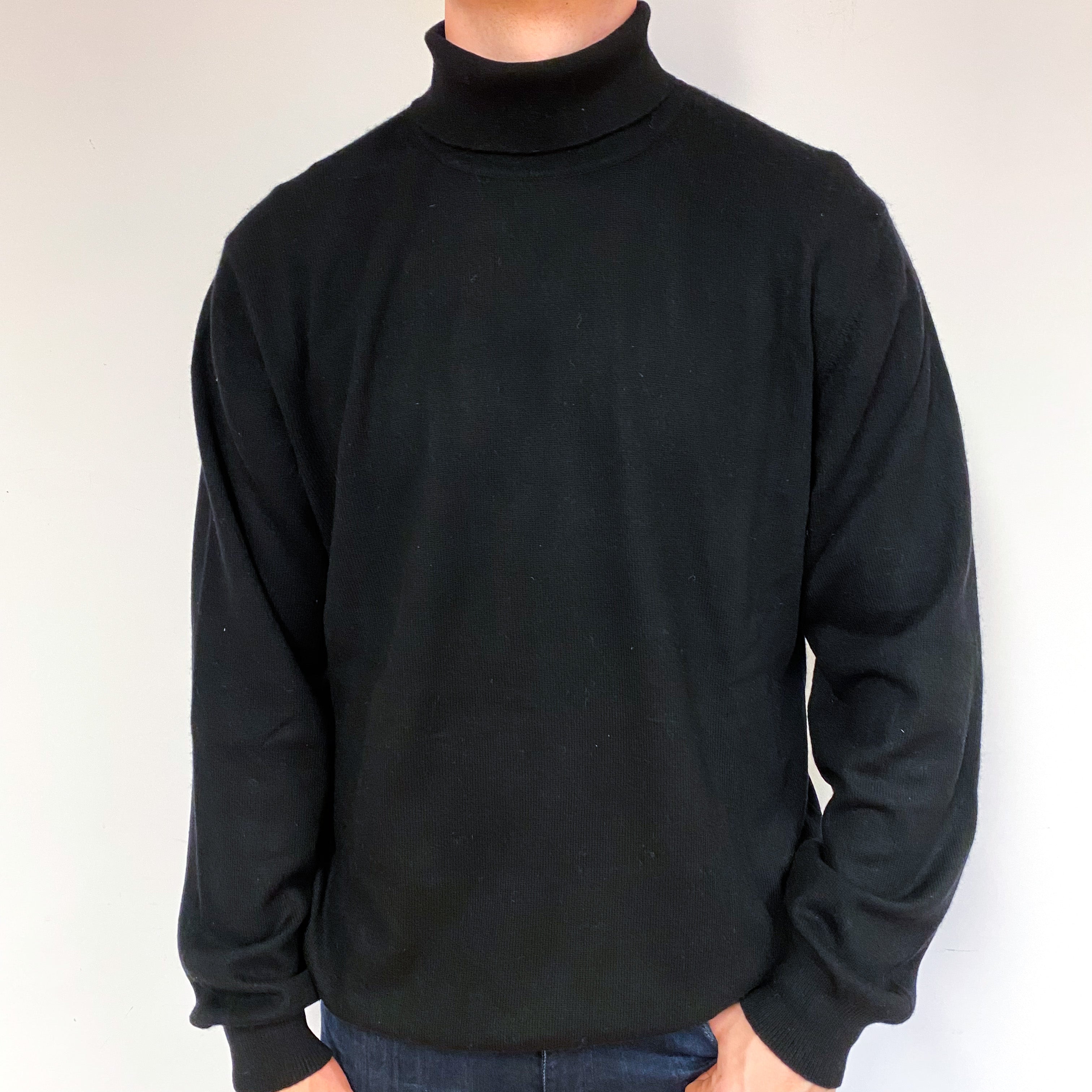 Men's Black Cashmere Polo Neck Jumper Extra Large Tall