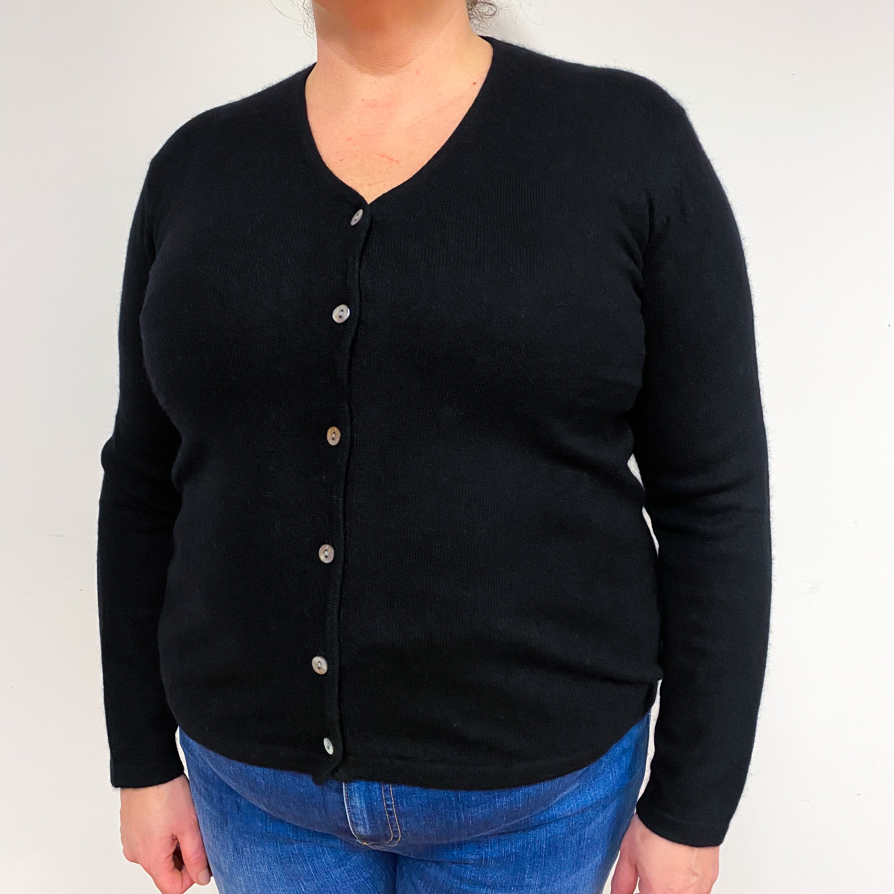 Black Cashmere V-Neck Cardigan Extra Large