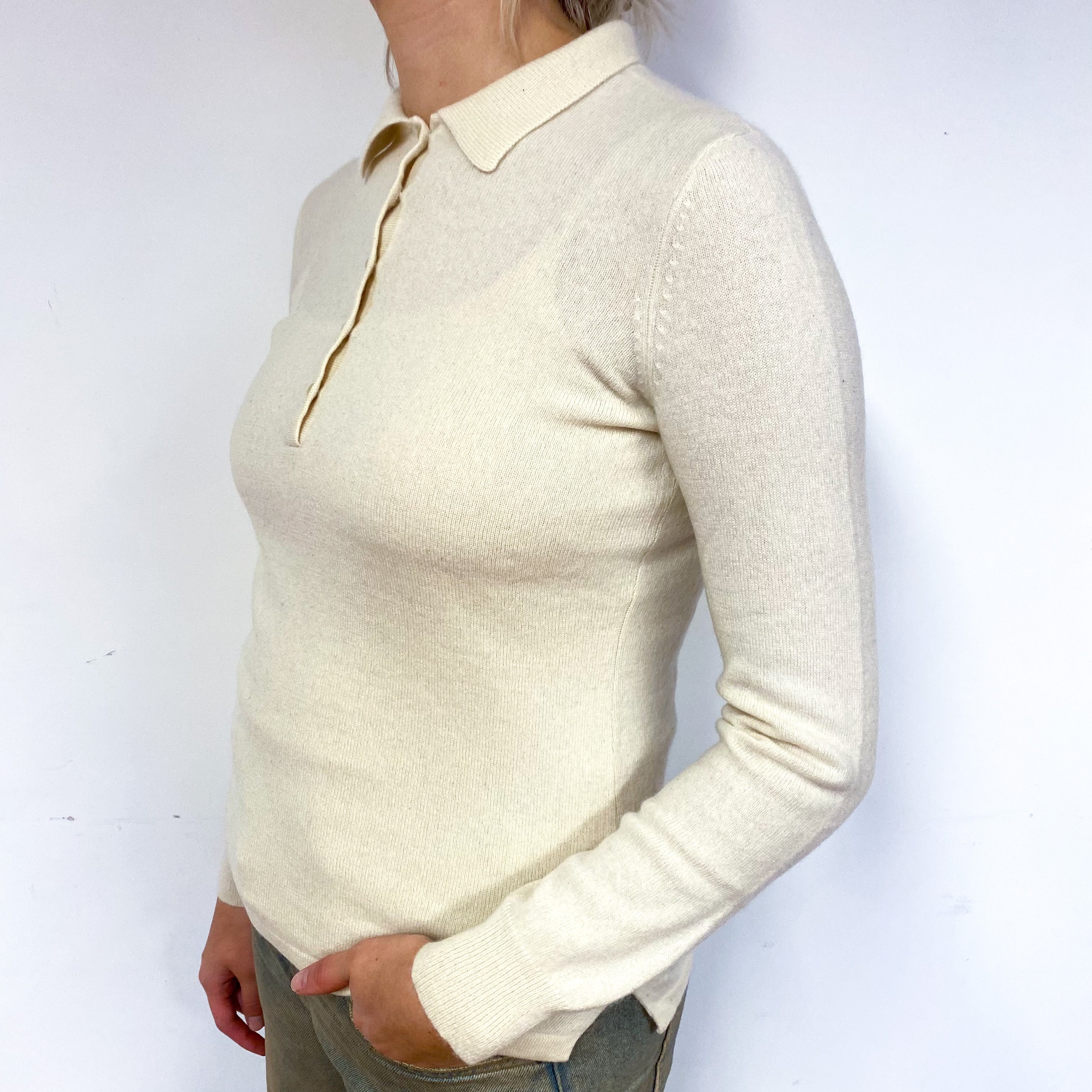 Ralph Lauren Cream Cashmere Collared Button Jumper Small