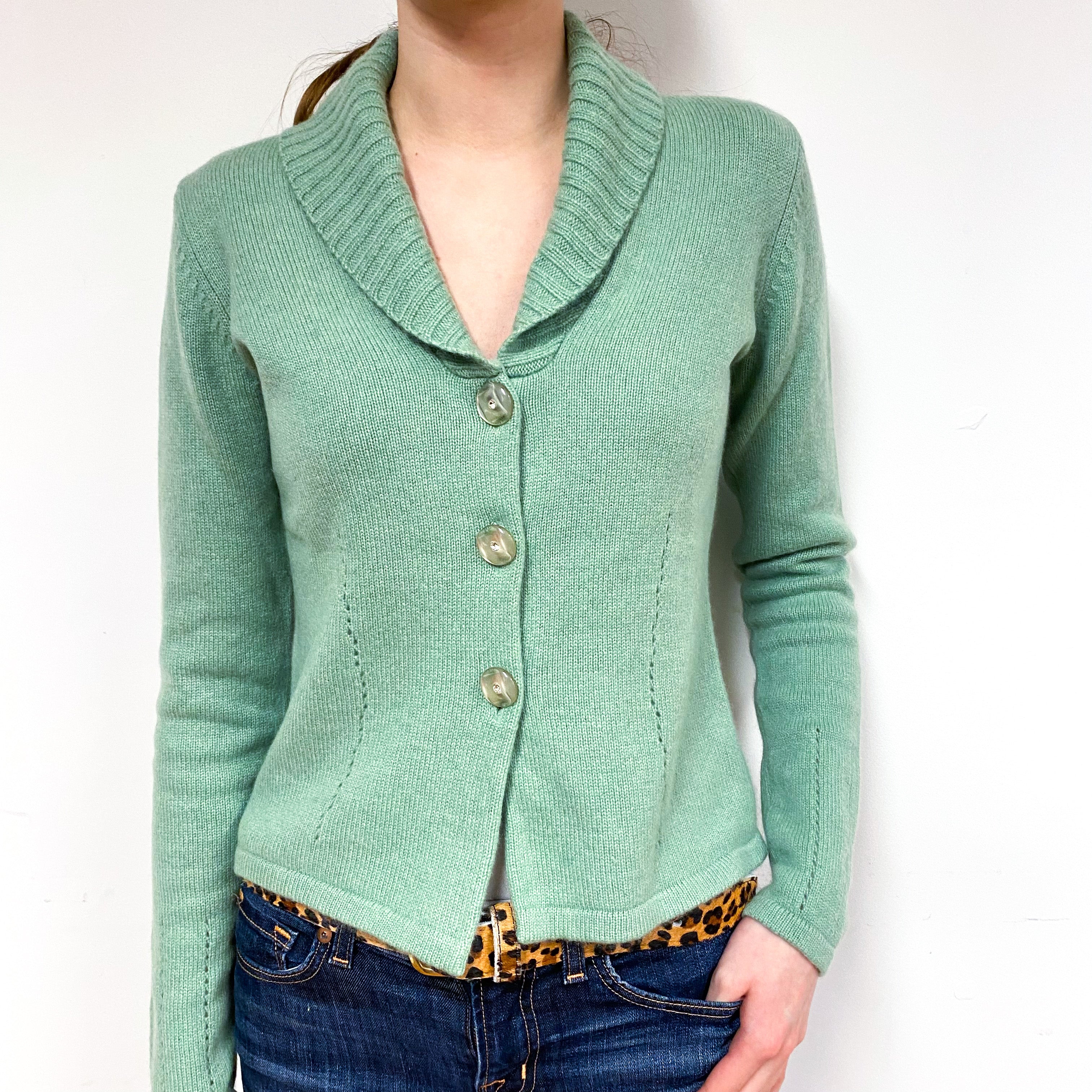 Soft Green Cashmere V-Neck Cardigan Extra Small
