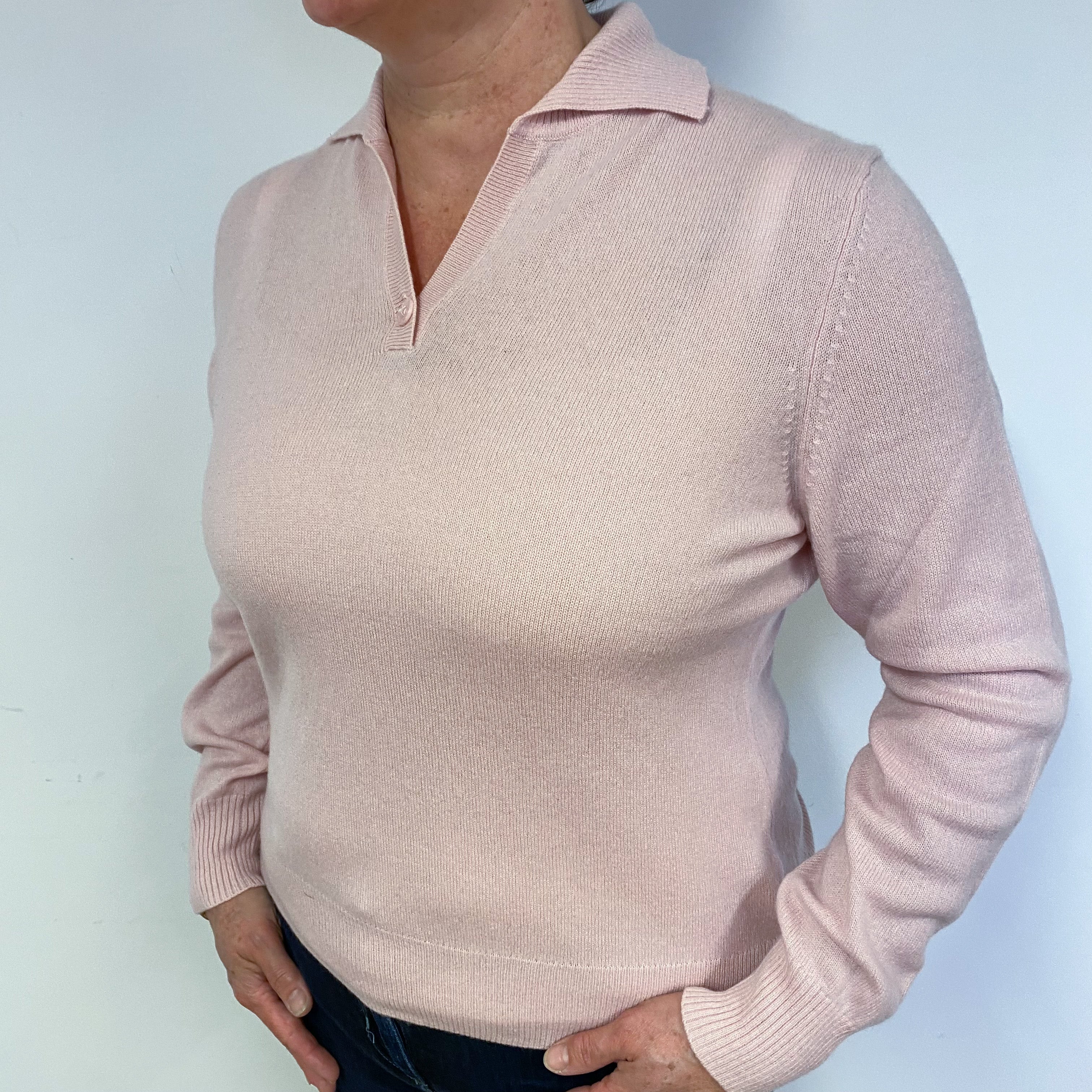 Ice Pink Cashmere V-Neck Jumper Large