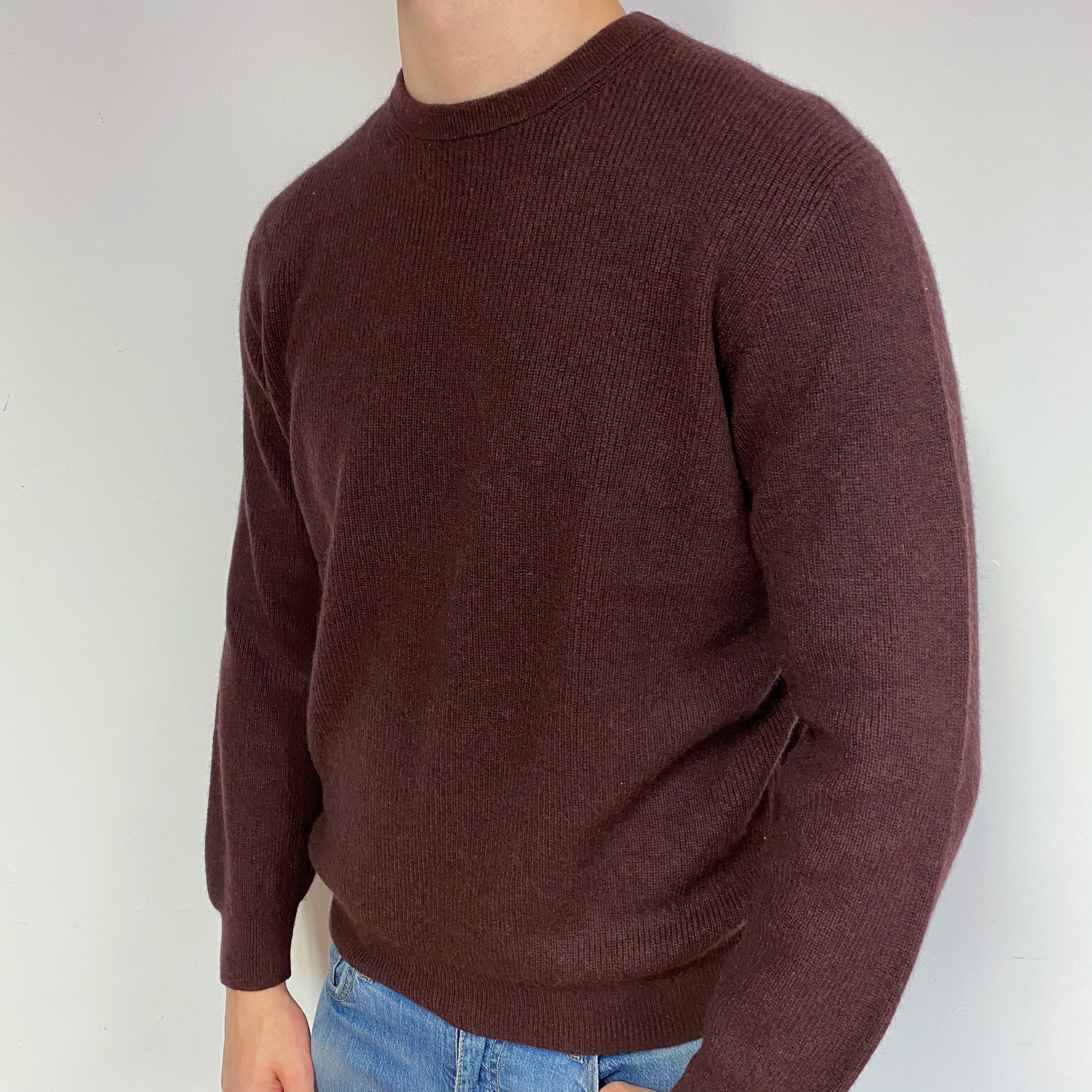 Men's Chocolate Brown Cashmere Crew Neck Jumper XL