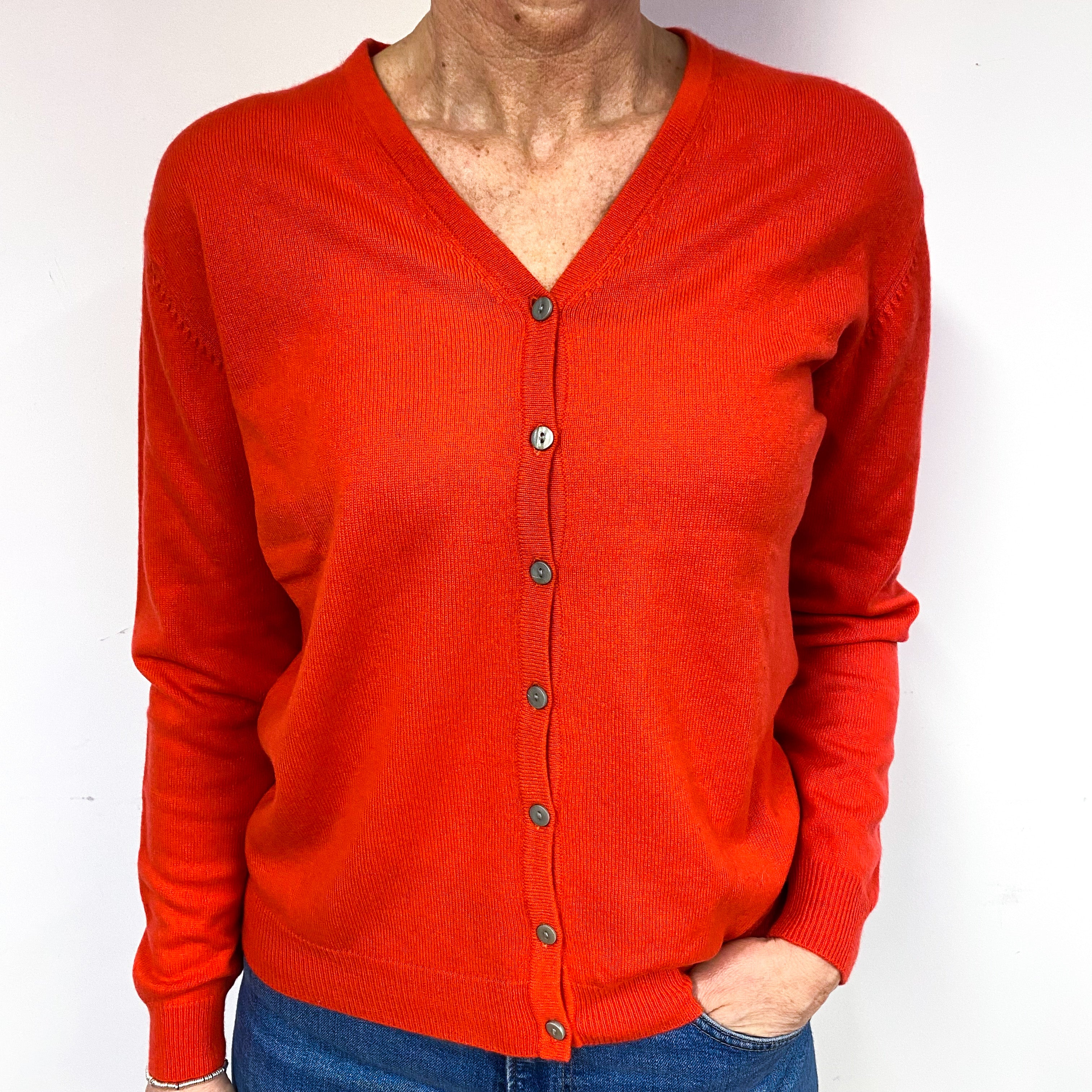 Deep Orange Cashmere V-Neck Cardigan Medium