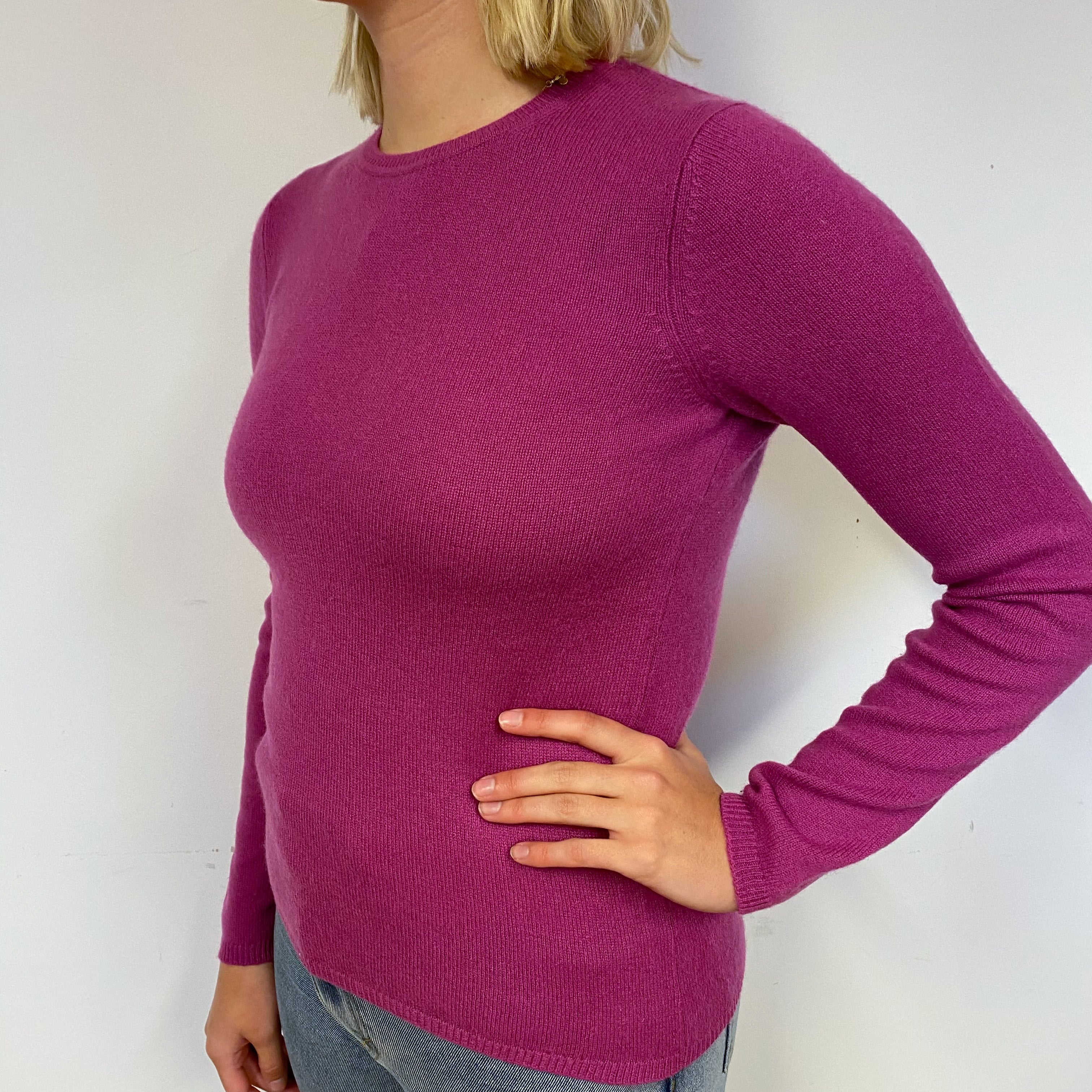 Fuchsia Pink Cashmere Crew Neck Jumper Small