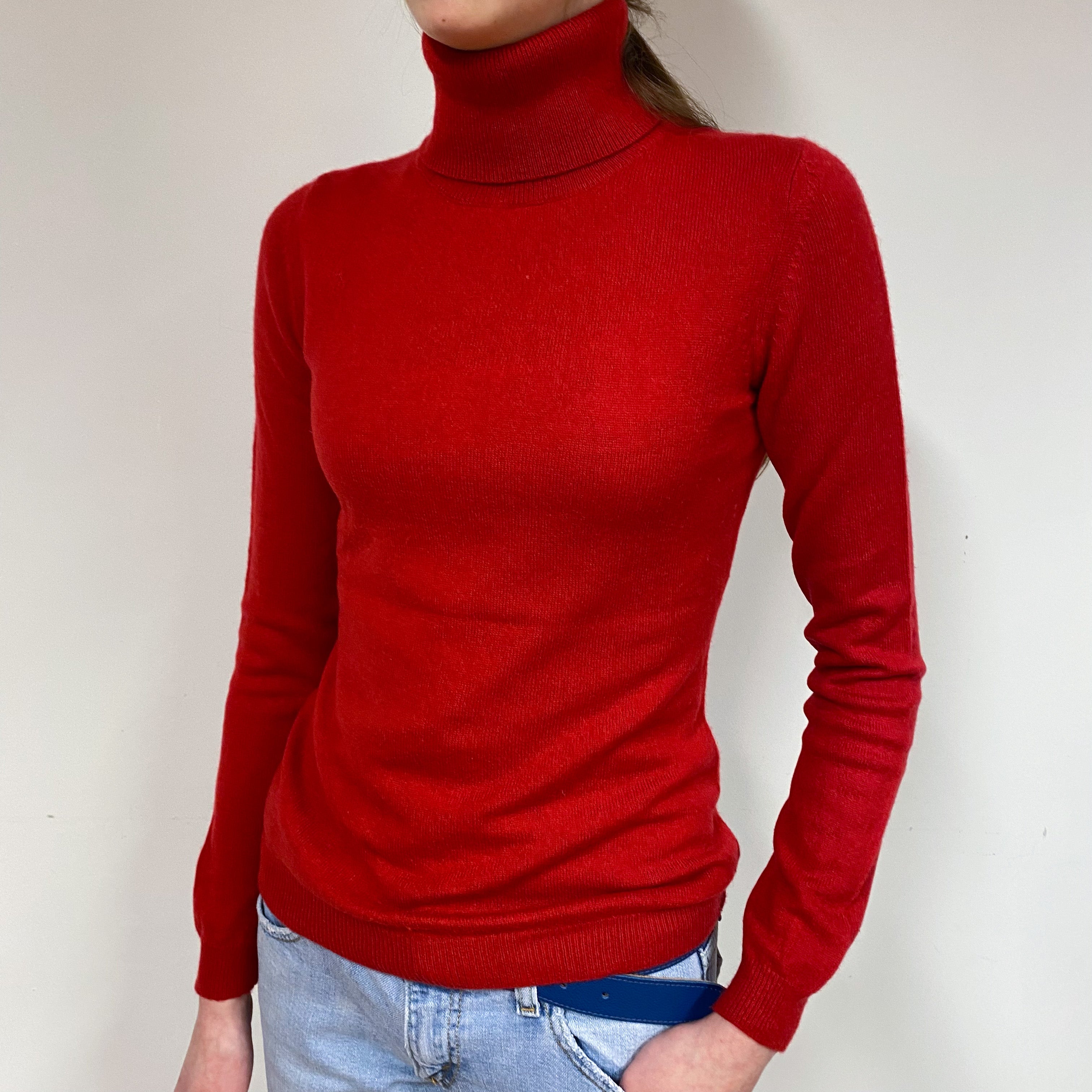 Berry Red Cashmere Polo Neck Jumper Extra Small